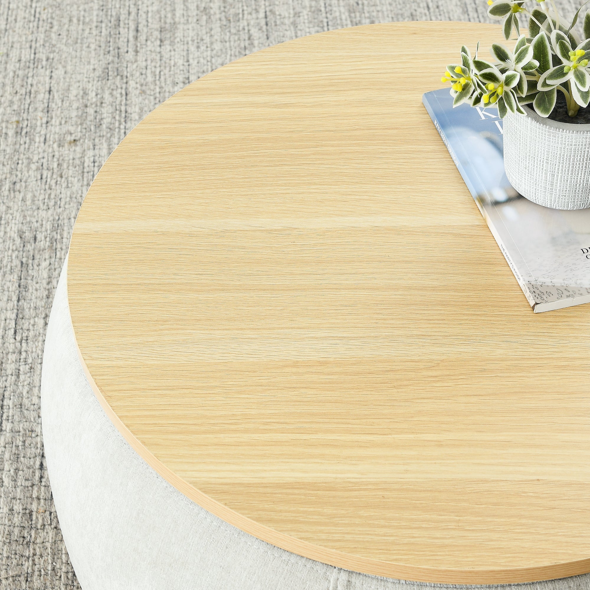 Modern Classic Round Storage Ottoman Coffee Table with Removable Top