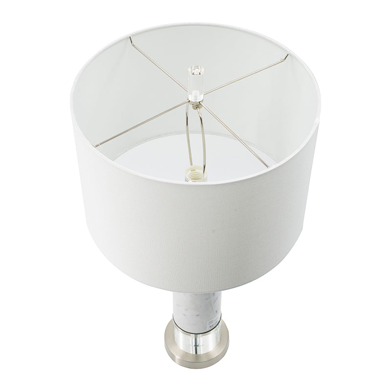 Sculpted Marble & Crystal Cylinder Table Lamp