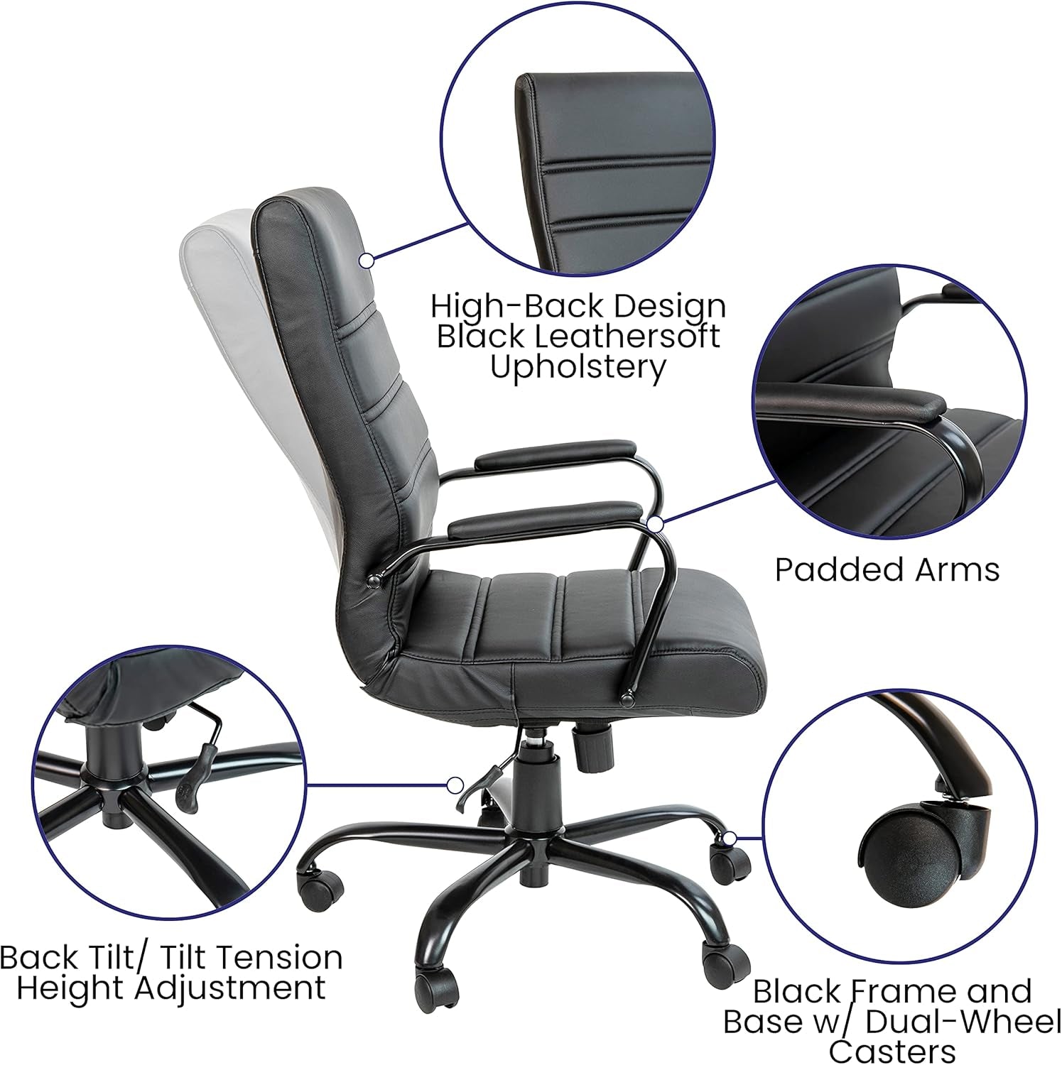 Whitney High Back Desk Chair With Adjustable Height