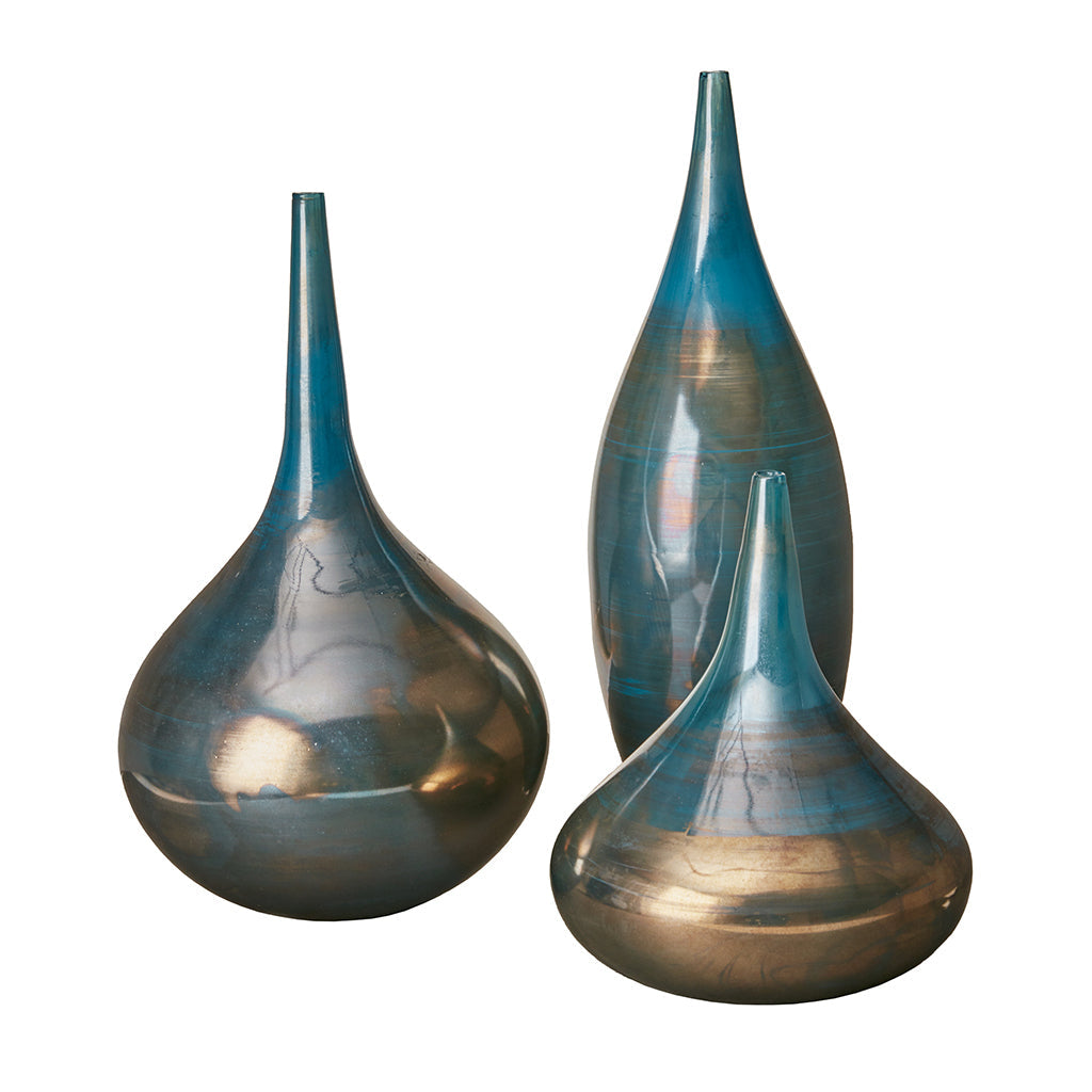 Blue and Bronze Decorative Glass Vases 3-piece set-0