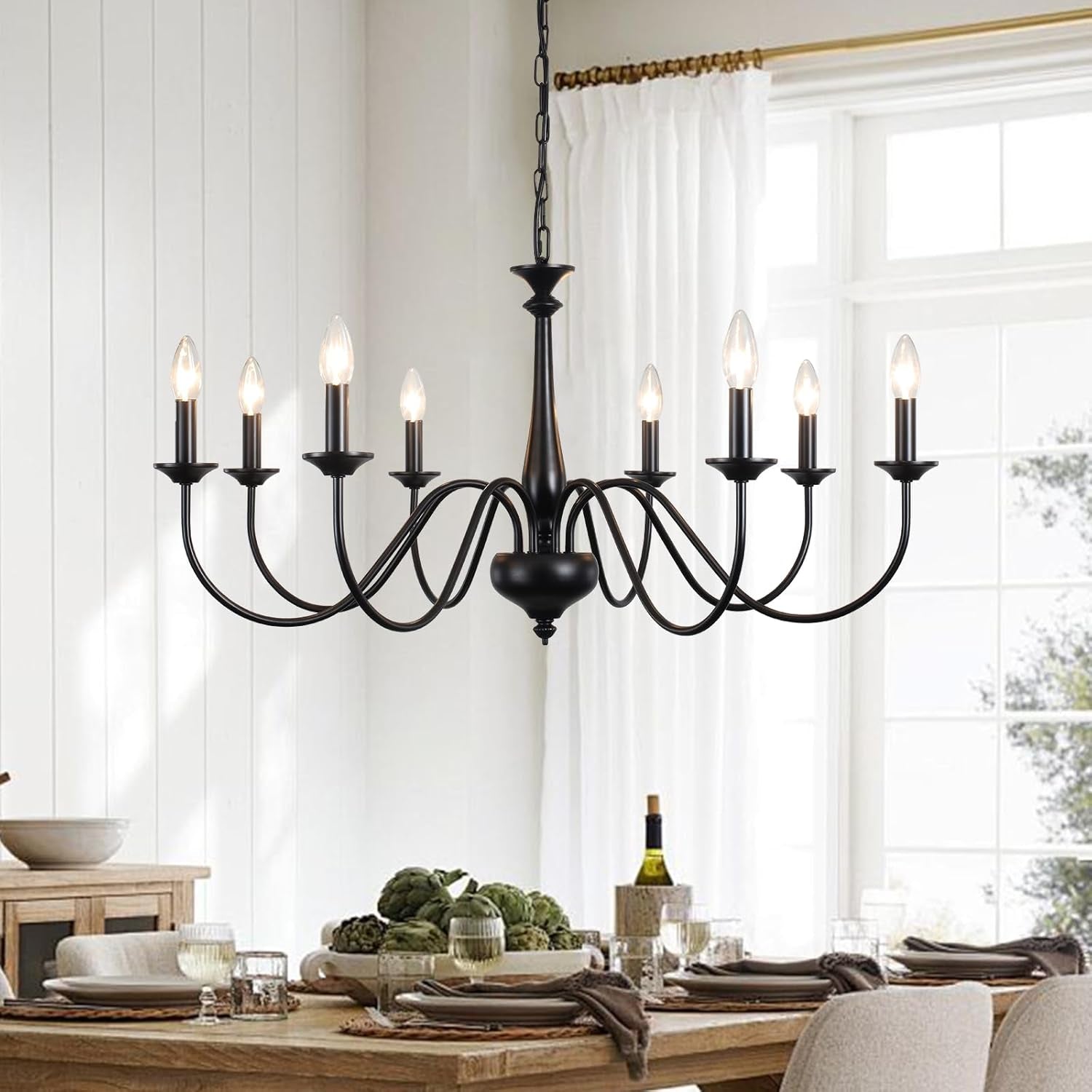 Black Eight Light Farmhouse Chandelier Ceiling Fixture-0