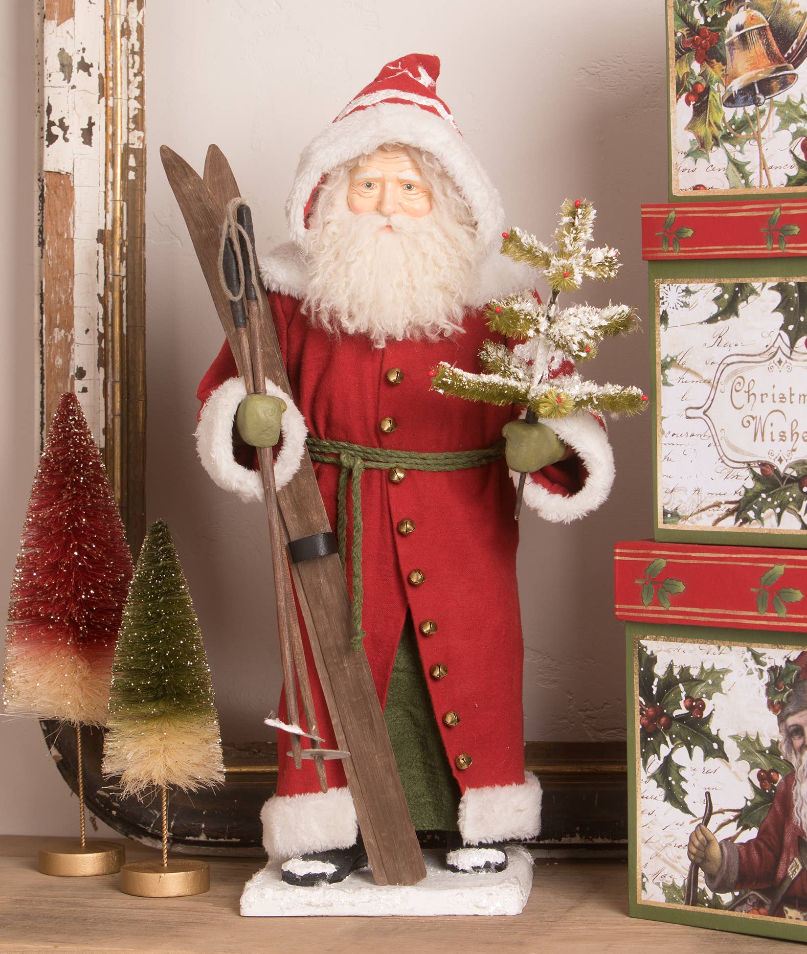 Vintage Santa with Skis-0