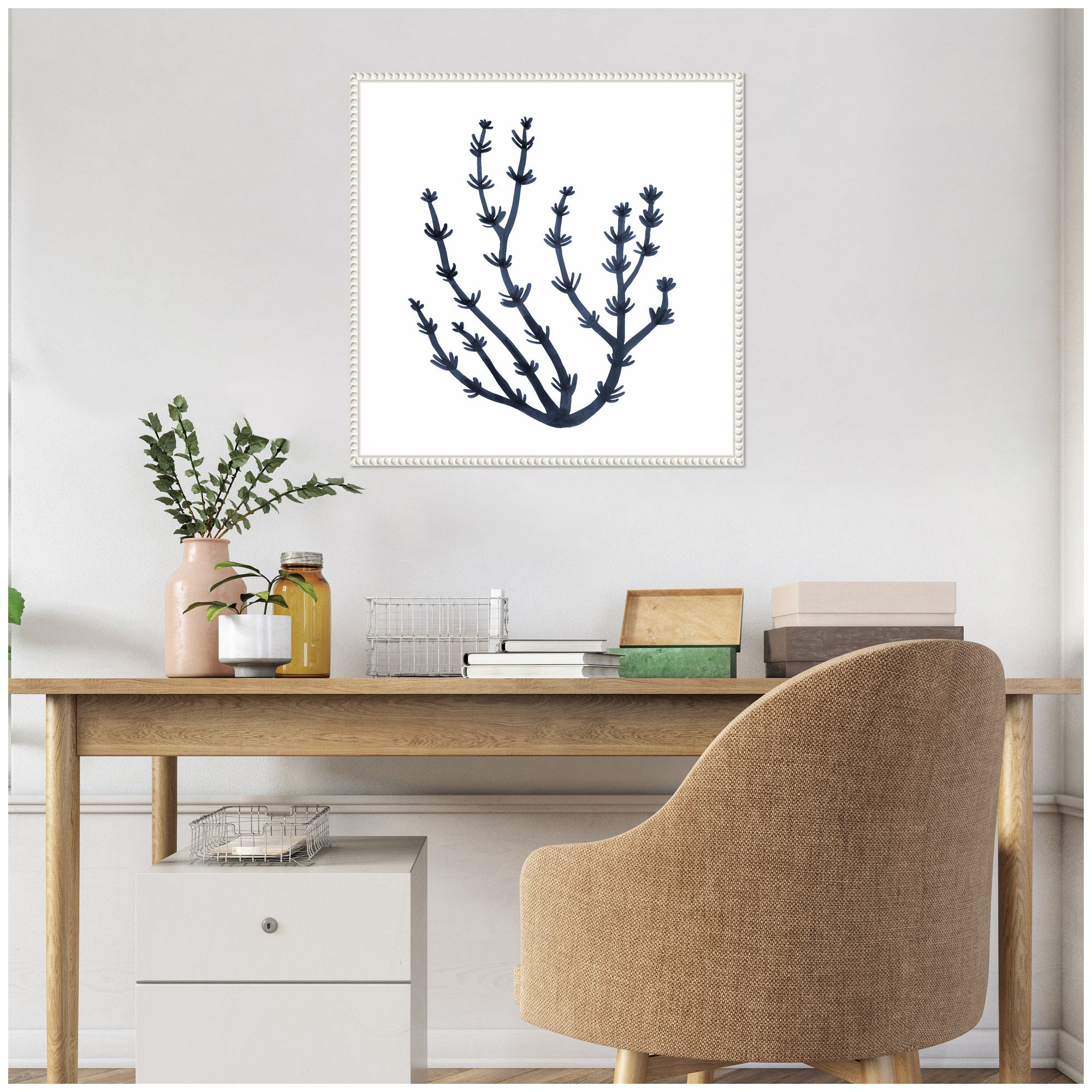 Sylvie Coastal Coral Seaweed Botanical 6 Framed Canvas by The Creative Bunch Studio