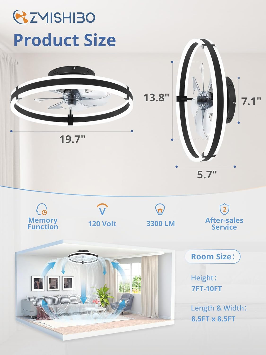 19.7 Inch Black Ceiling Fan With Light And Remote Dimmable 3000K To 6000K