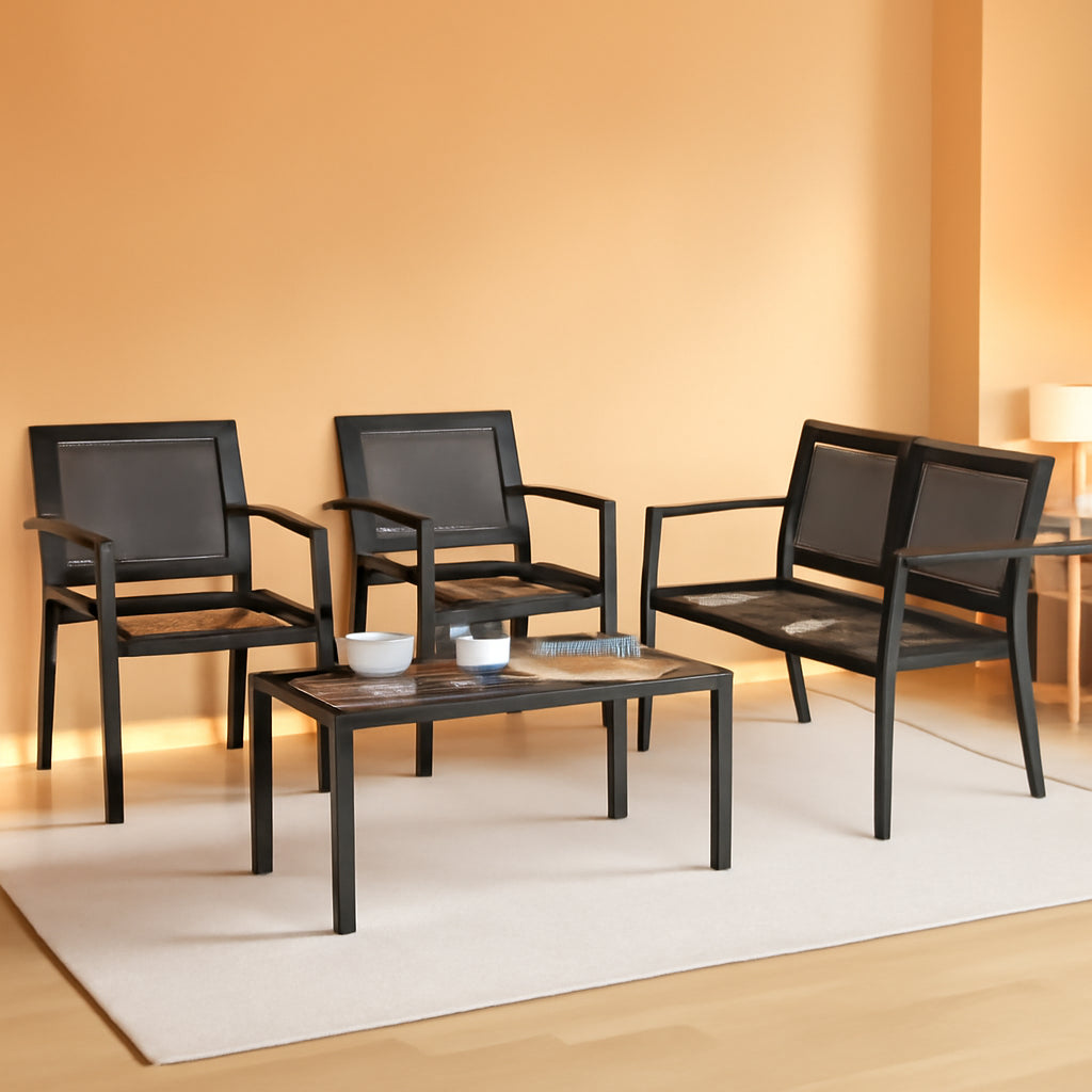 Dark Grey Outdoor Patio Set With Glass Coffee Table