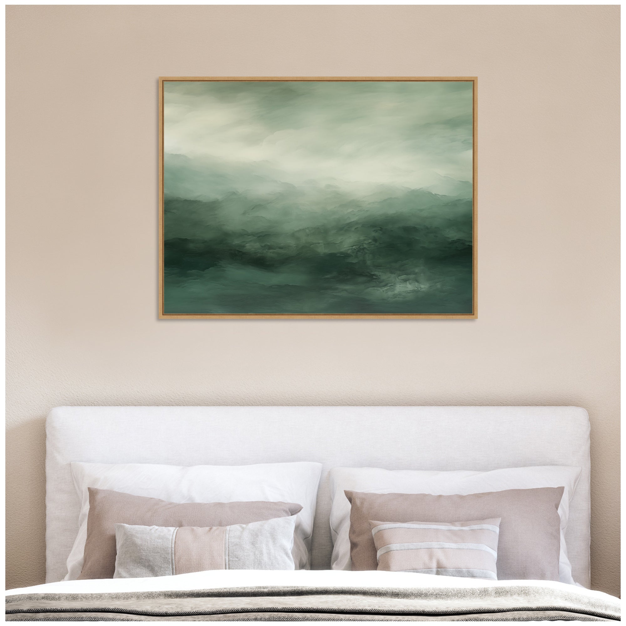 Tonal Abstract Comforting Sage Emerald Forest Green Landscape Horizontal by The Creative Bunch Studio Framed Canvas Wall Art Print