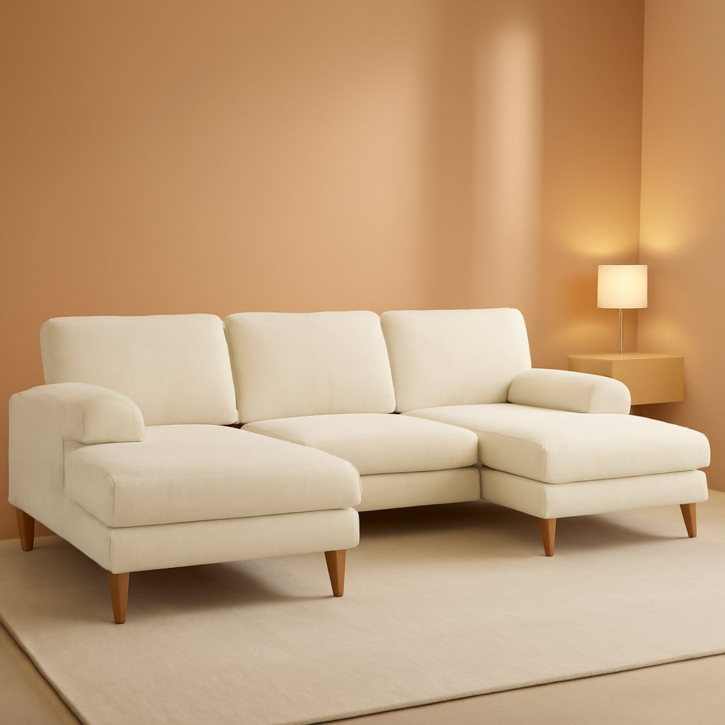 110 Inch Beige U Shaped Sectional Sofa For Living Room With Double Chaise And Comfortable Seating For Gatherings
