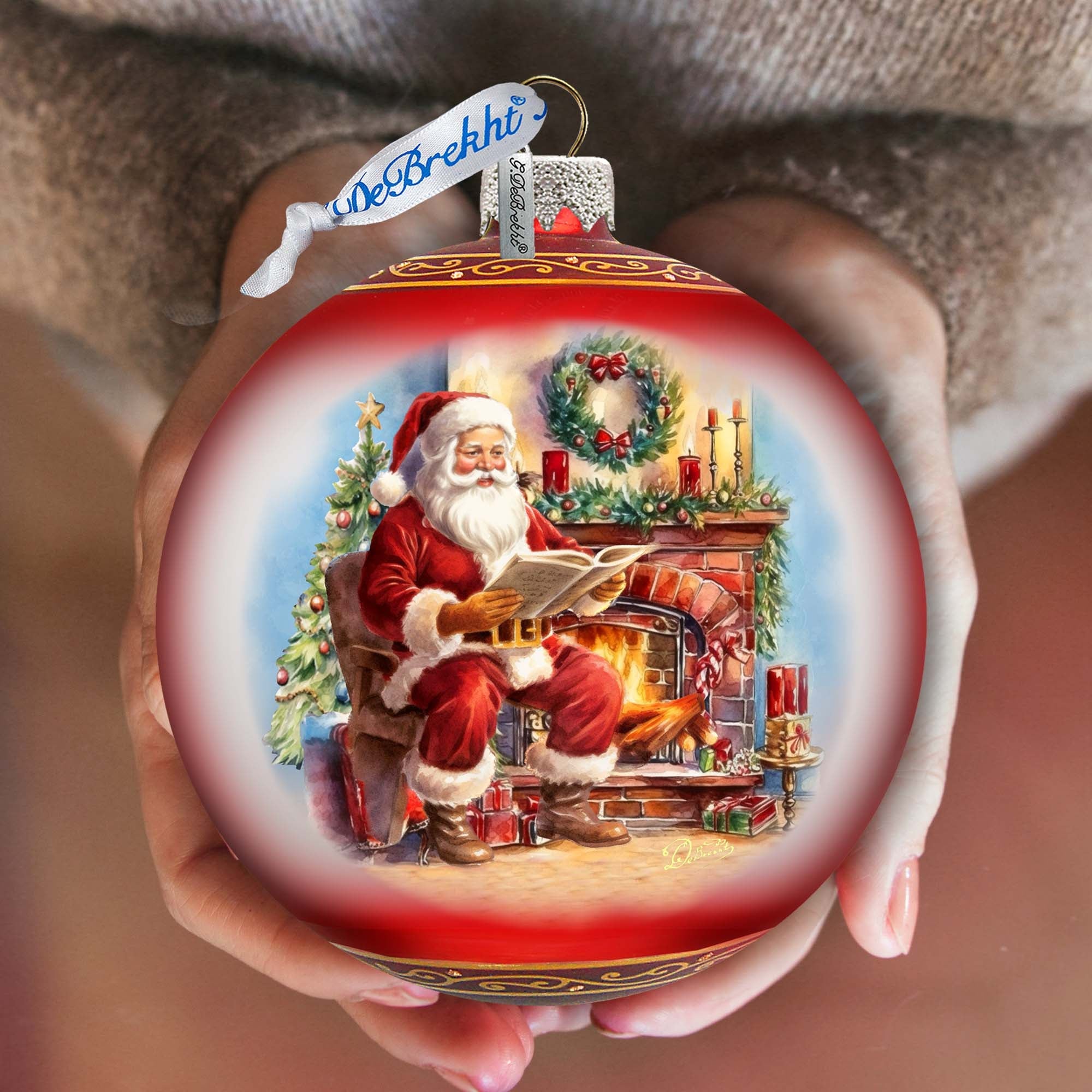 Santa’s Cozy Audit Lg Glass Ornament by G.Debrekht | Christmas Santa Snowman Décor - 73957-0