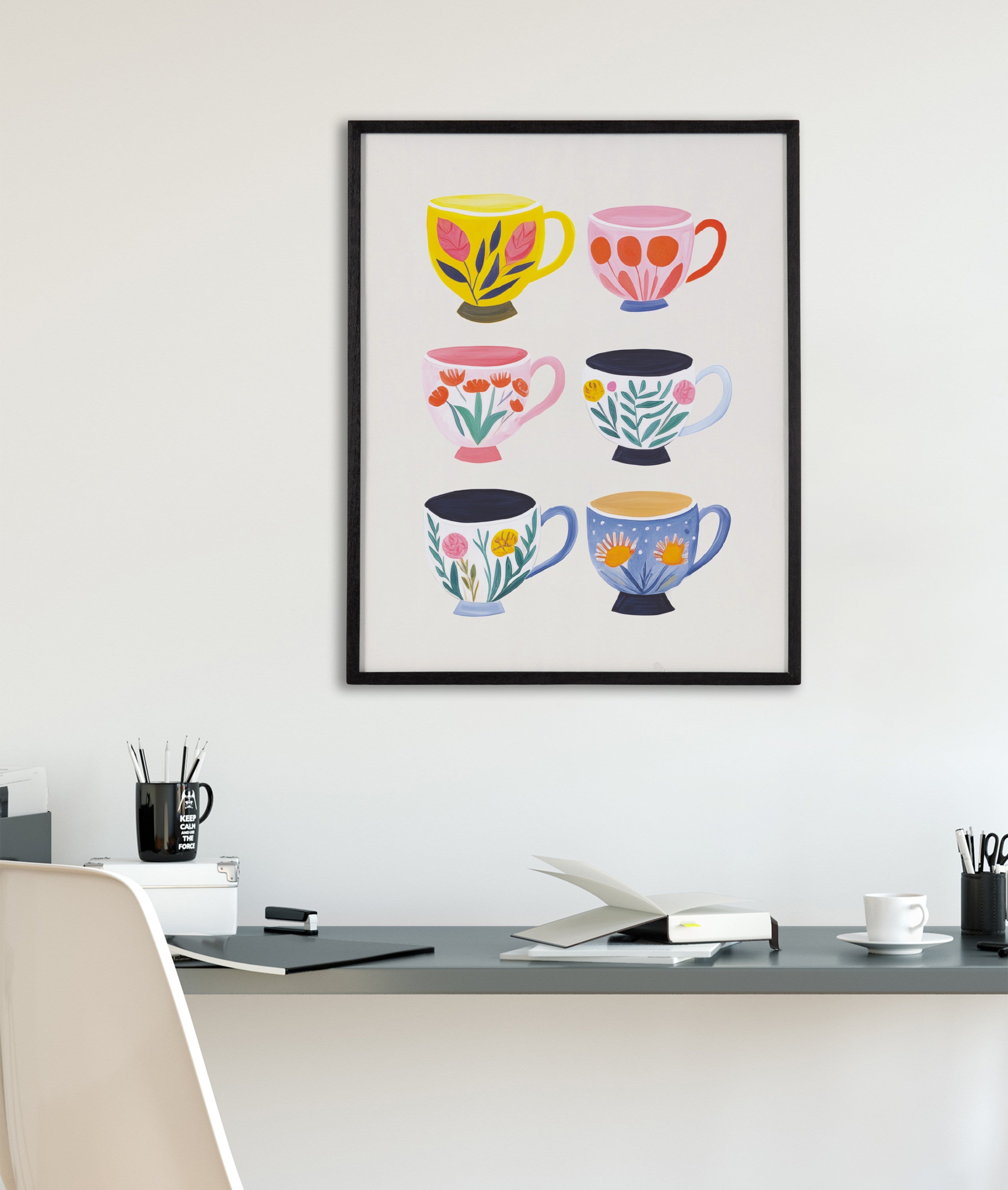 Gallery Botanical Coffee Shop Tea Cups Print by The Creative Bunch Studio