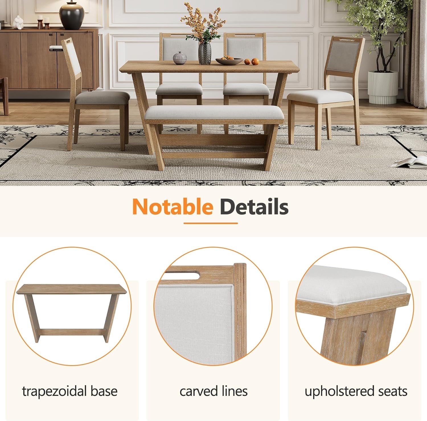 Natural Vintage Rustic Handcrafted Dining Table Set