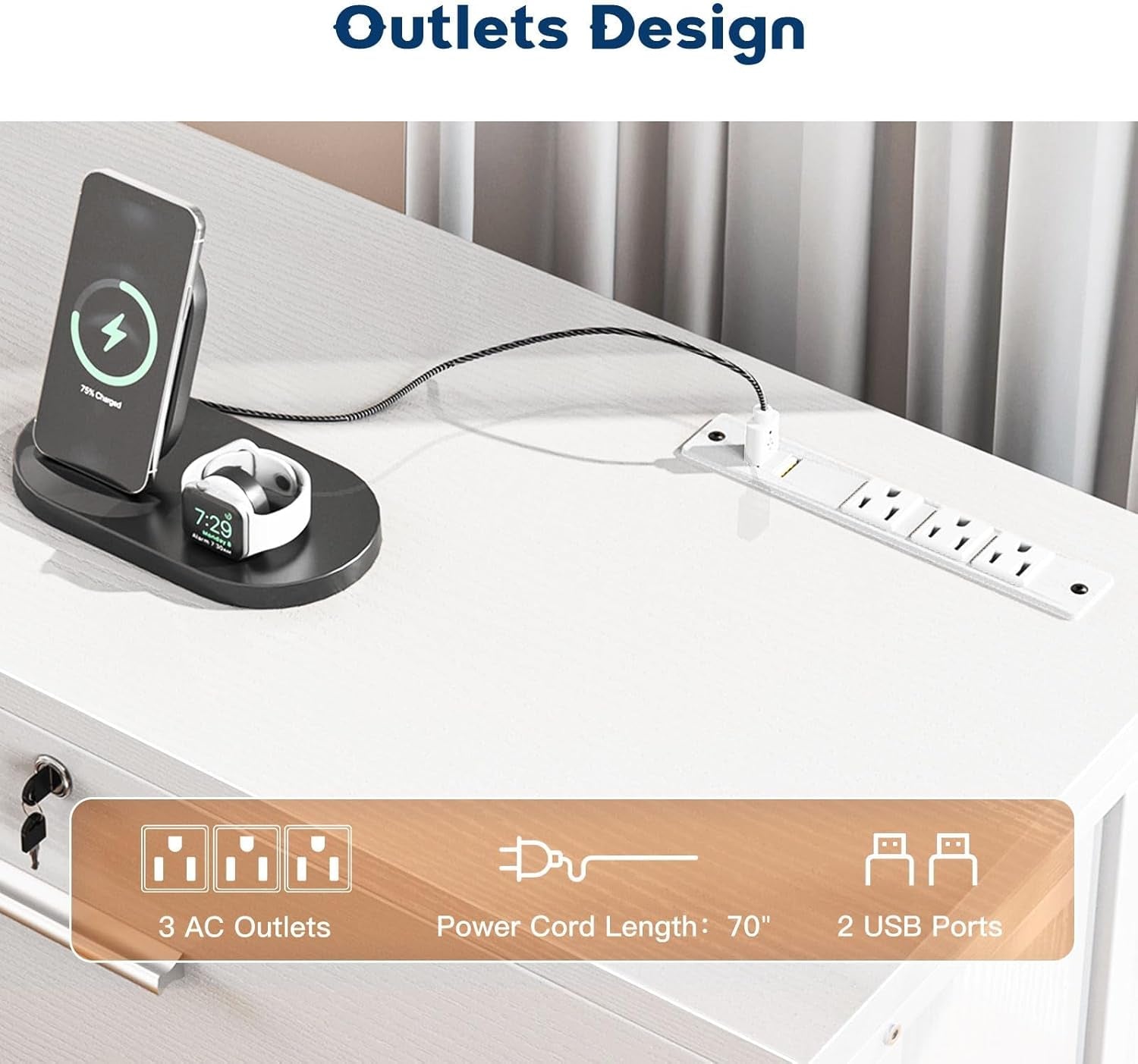 Lockable File Cabinet With Charging Station For Home Office