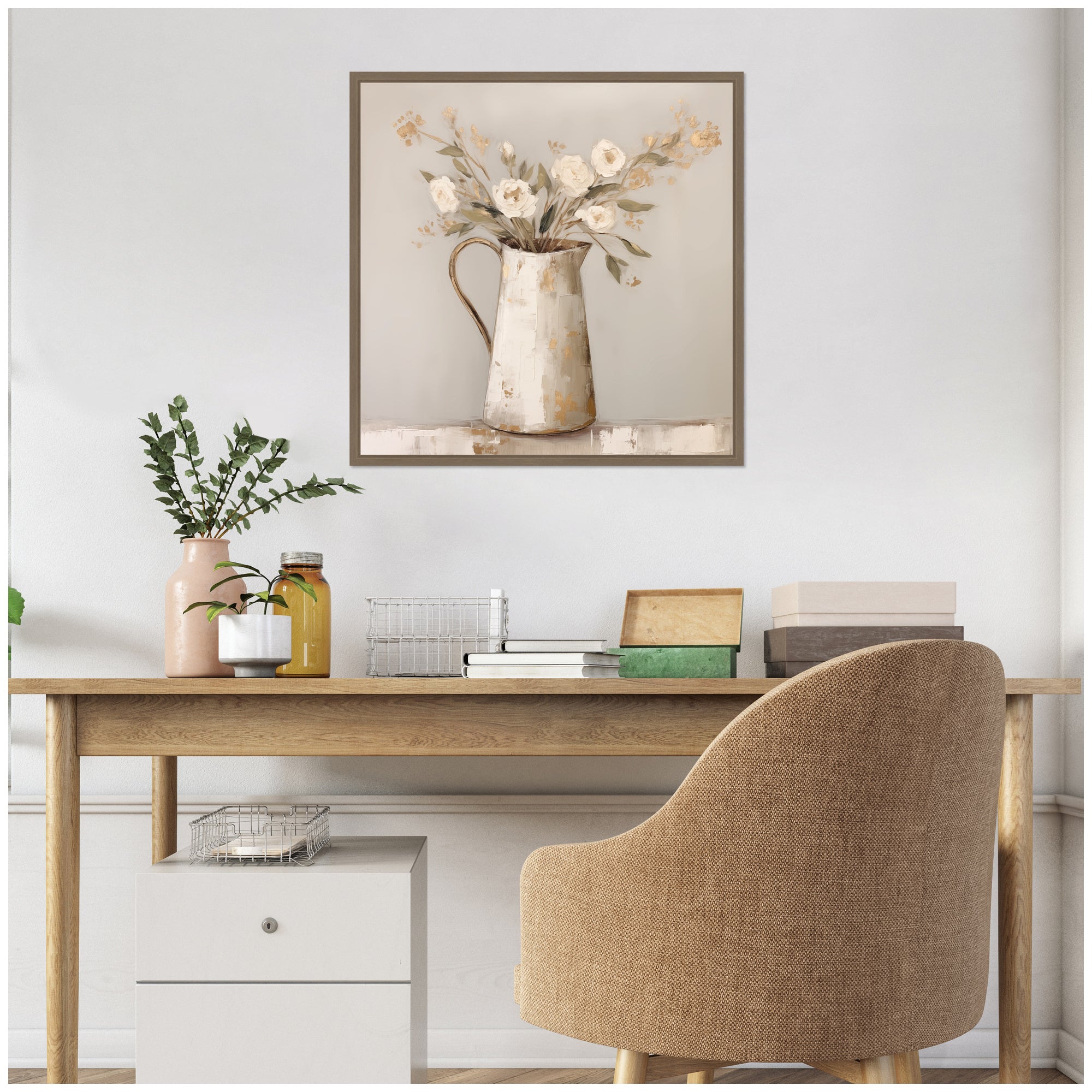 Sylvie Pitcher with Flowers Boho Country 2 Framed Canvas by The Creative Bunch Studio