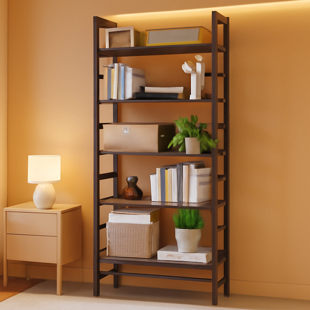 6-Tier Bamboo Bookcase Espresso 63.4 Inch Tall Freestanding Shelf