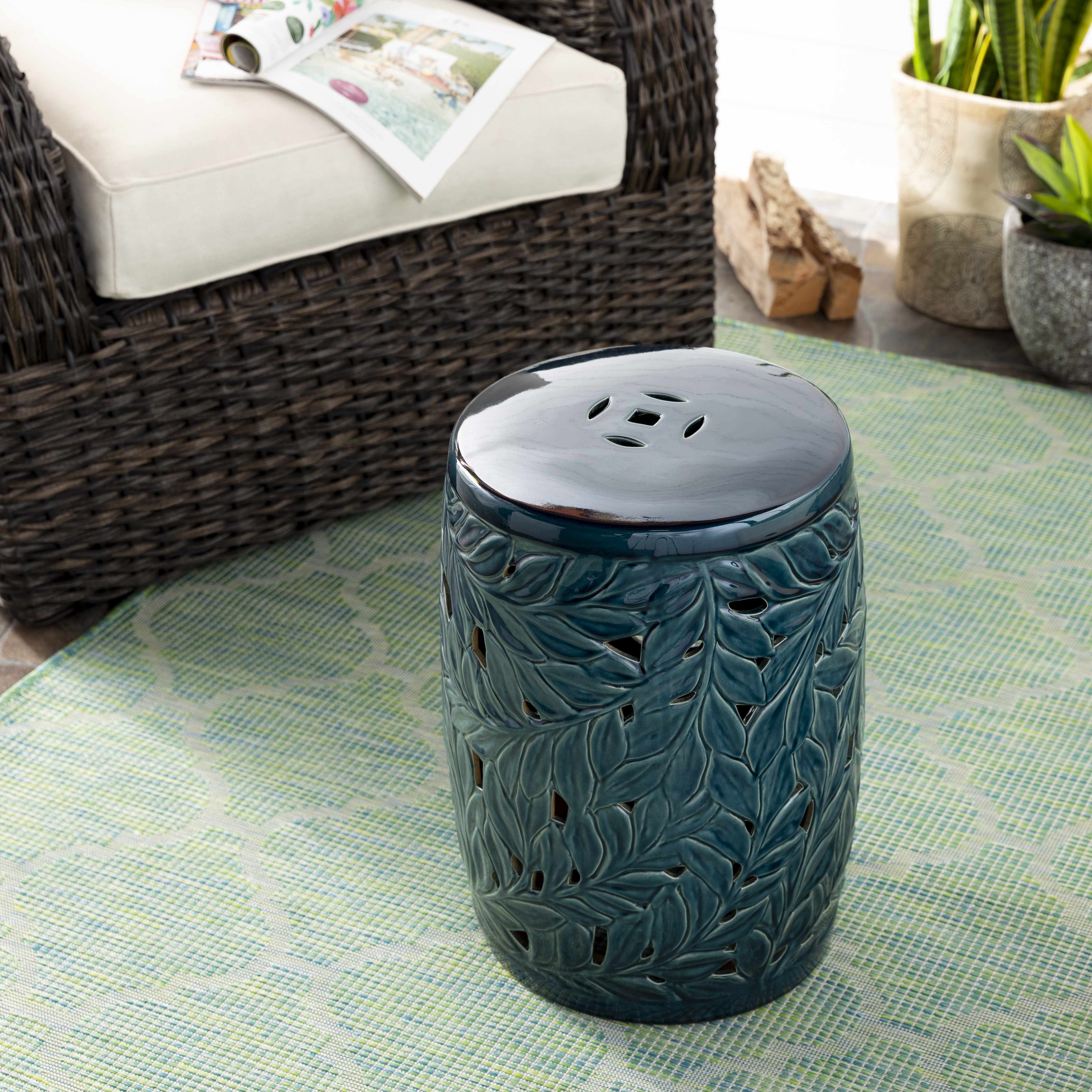 Daguioman Teal Leaf Ceramic Stool-4