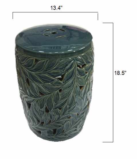 Daguioman Teal Leaf Ceramic Stool-2