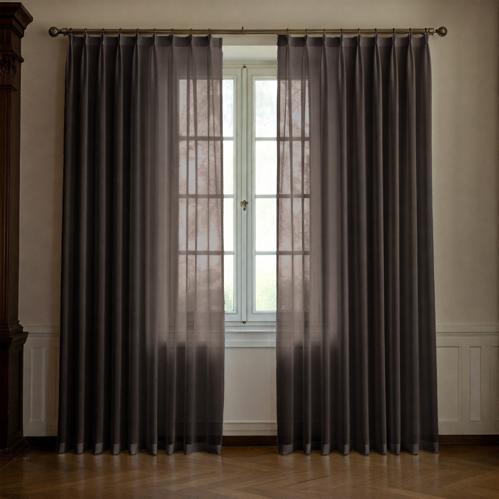 Dark Brown Linen Sheer Curtains - Triple Pinch Pleat - Made to Measure-1