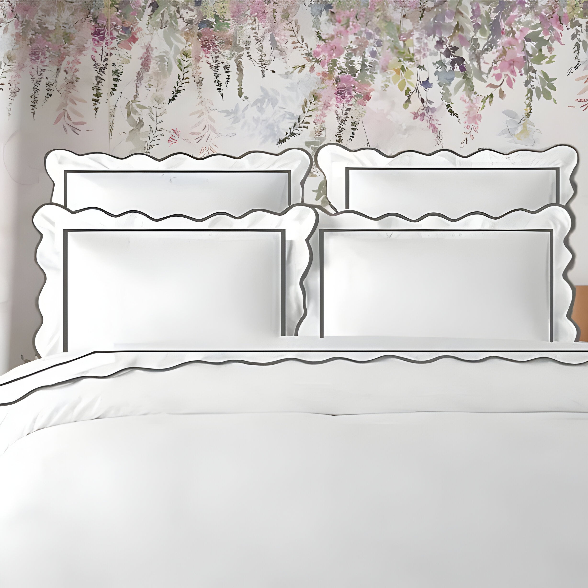 400TC Cotton Scallop Embroidery & Border Sateen Solid Duvet Cover Set
