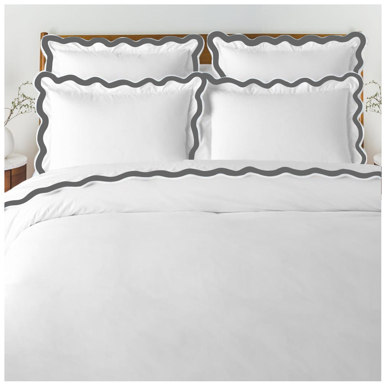 400TC Applique Scalloped Embroidery Cotton Duvet Cover Set