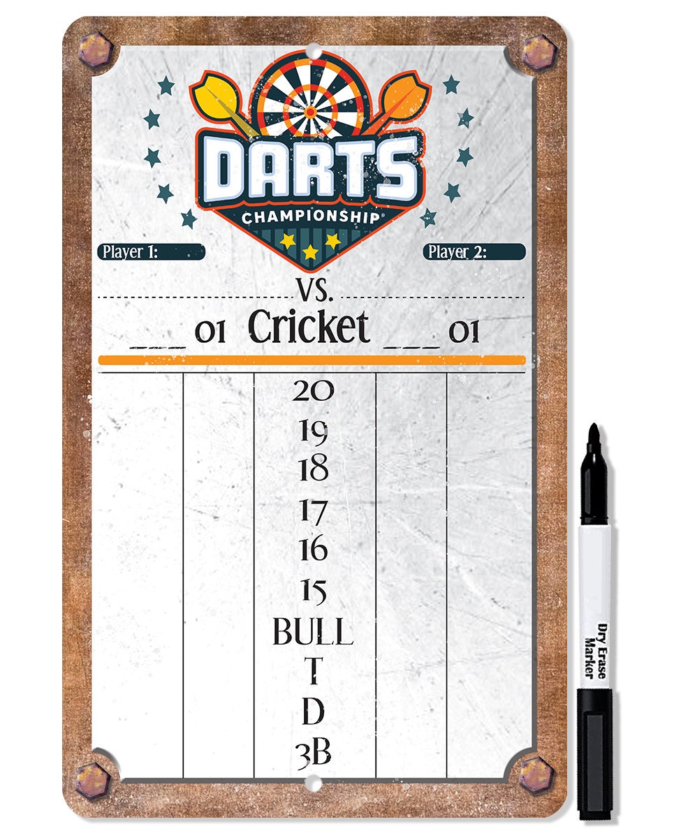 Dart Scoreboard (Grey) Dry Erase for Keeping Score in Games Cricket, 301 or 501- Metal Sign