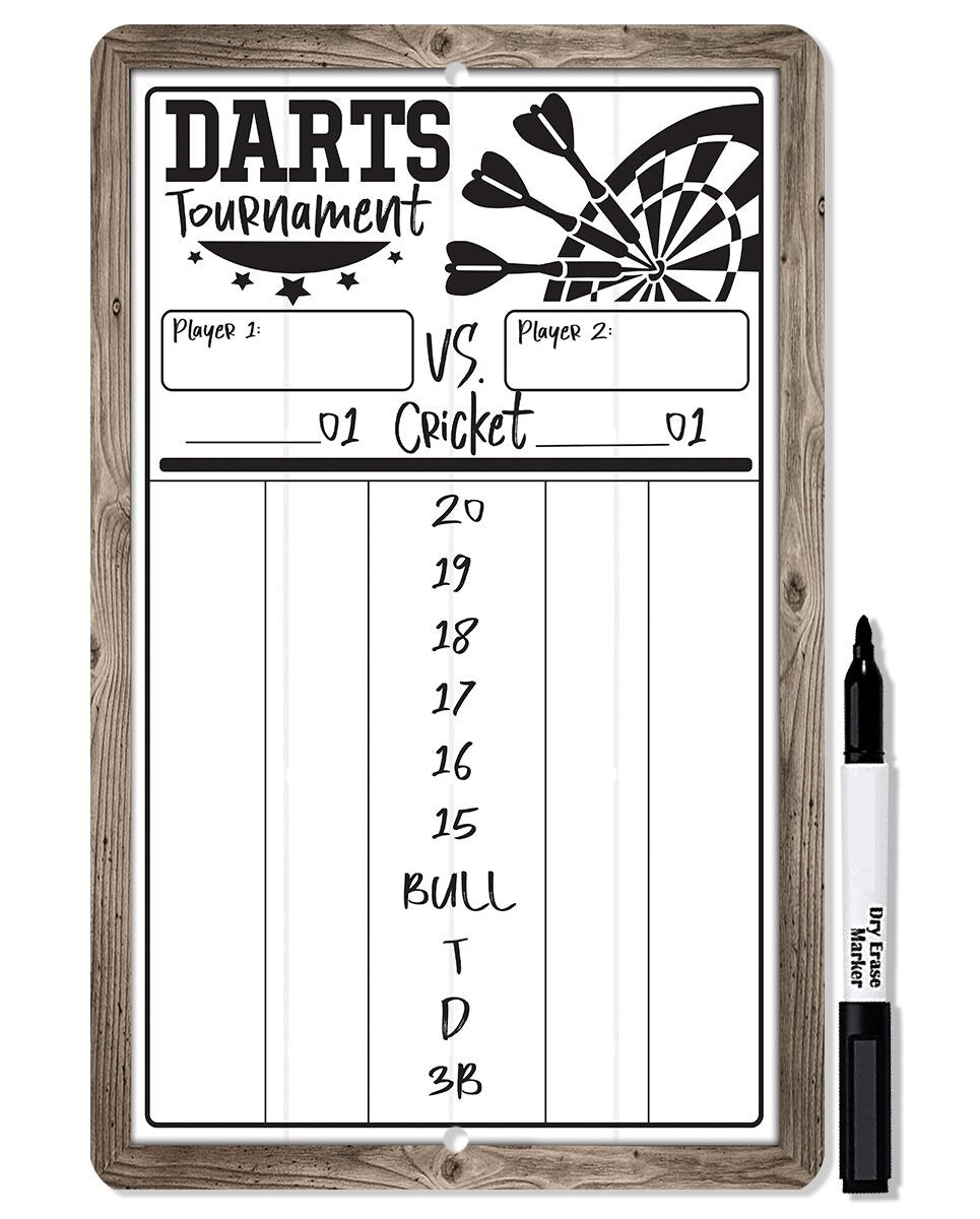 Dart Scoreboard (White) Dry Erase for Keeping Score in Games Cricket, 301 or 501 - Metal Sign