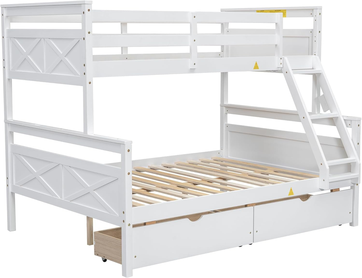 White Twin Over Full Bunk Bed With Storage Drawers