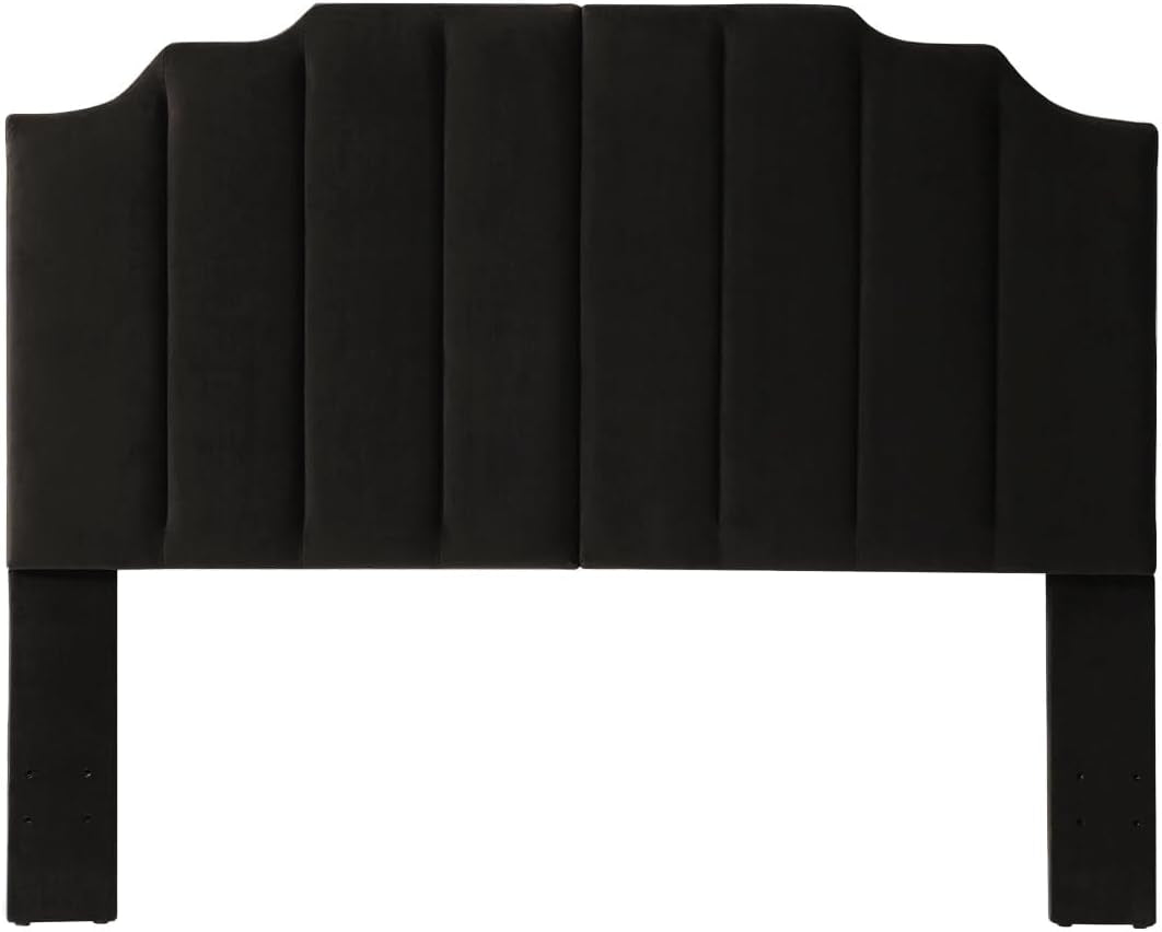 Elegant Black Velvet Tufted Queen Headboard with Curved Design