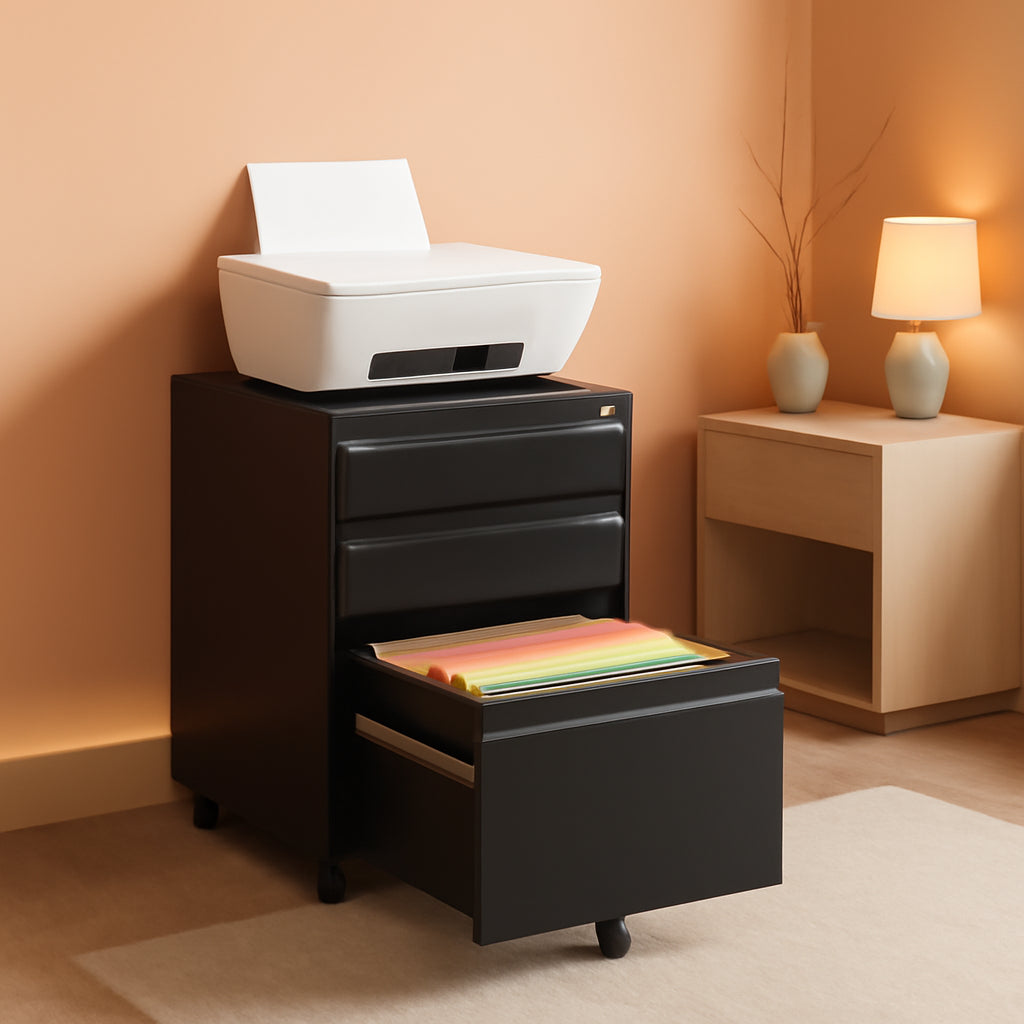 Mobile File Cabinet With Lock And Wheels 3 Drawer Storage