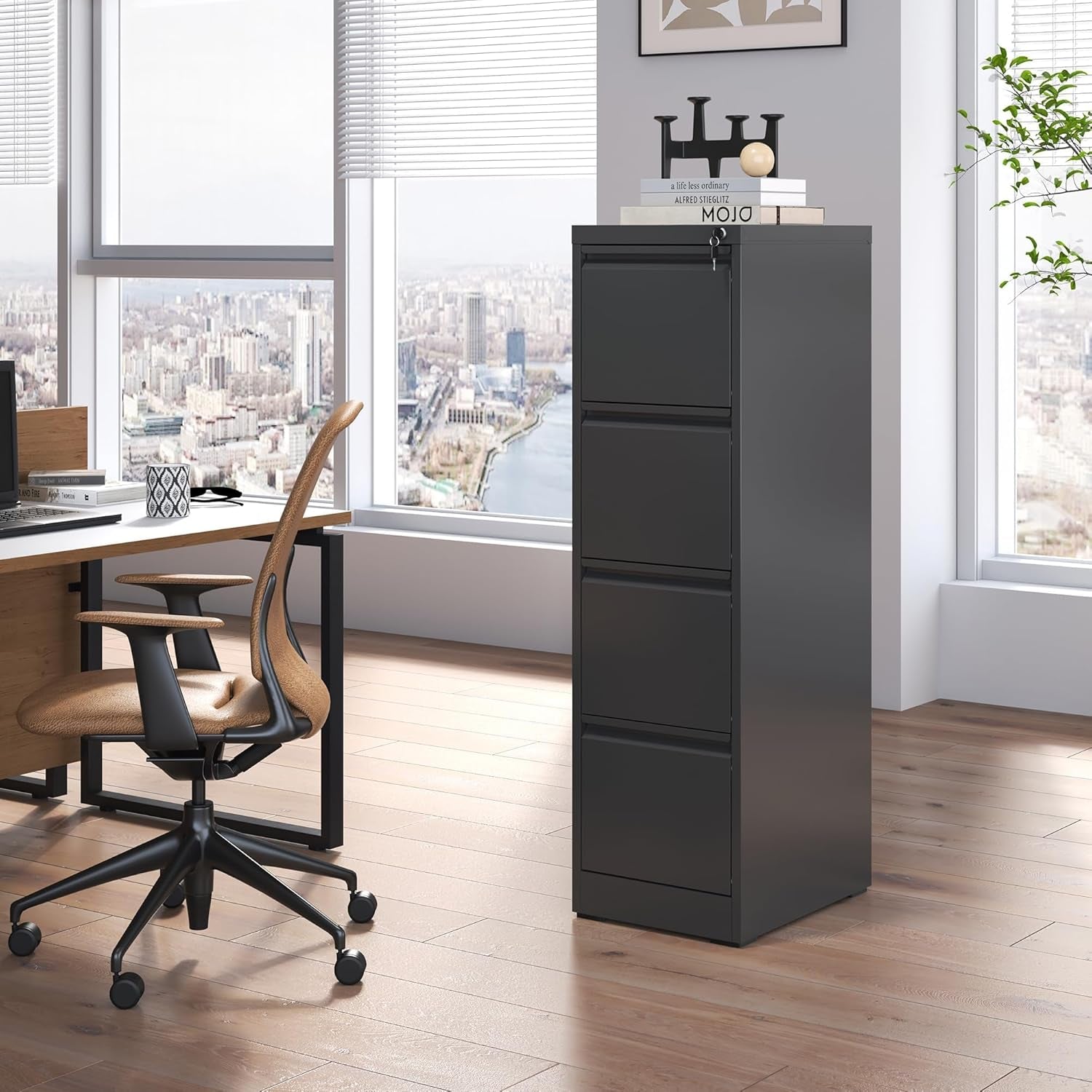4 Drawer File Cabinet With Lock Black Metal Vertical Filing Cabinet