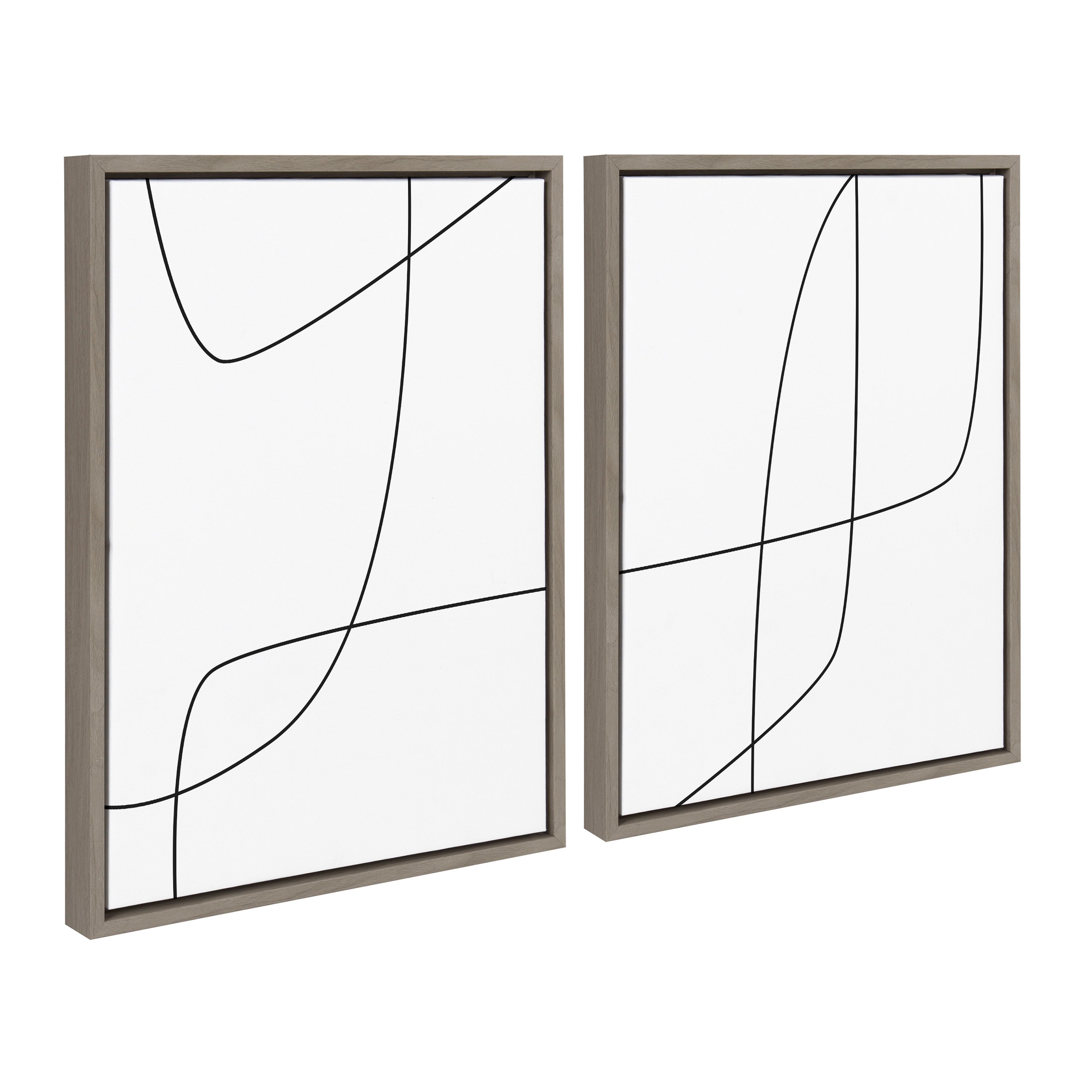 Sylvie Modern Line Abstract 3 and 4 Black and White Framed Canvas by The Creative Bunch Studio