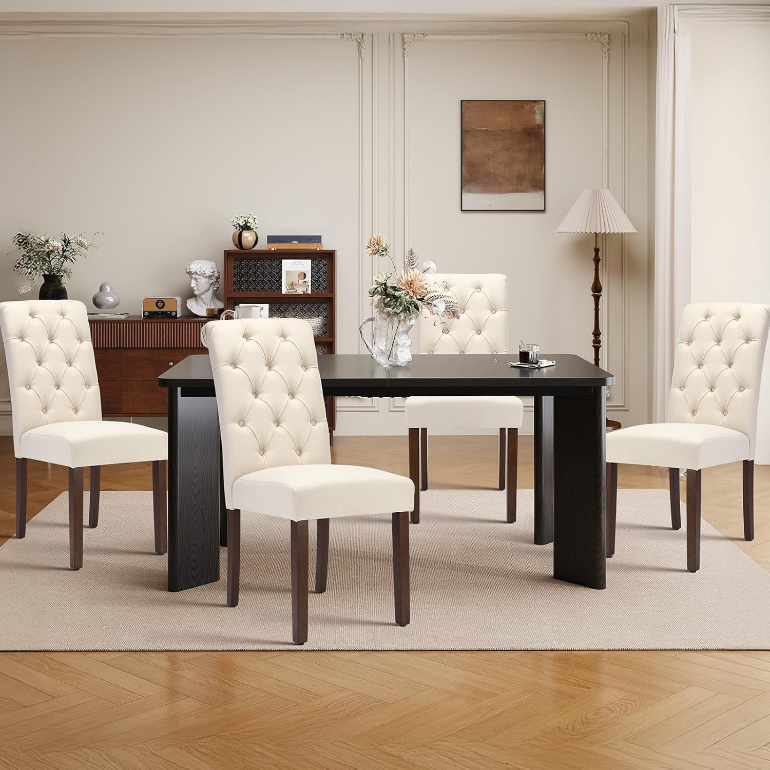 Rectangular Dining Table Set For Six Black Beige Two Tone