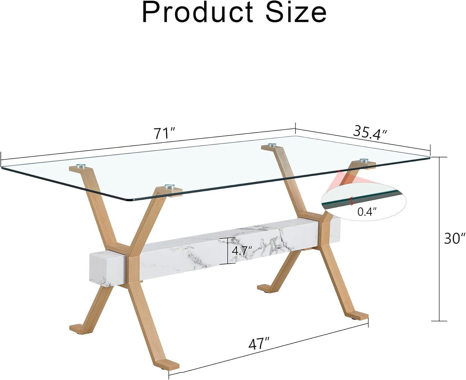 71 Inch Glass Dining Table With Tempered Glass Top