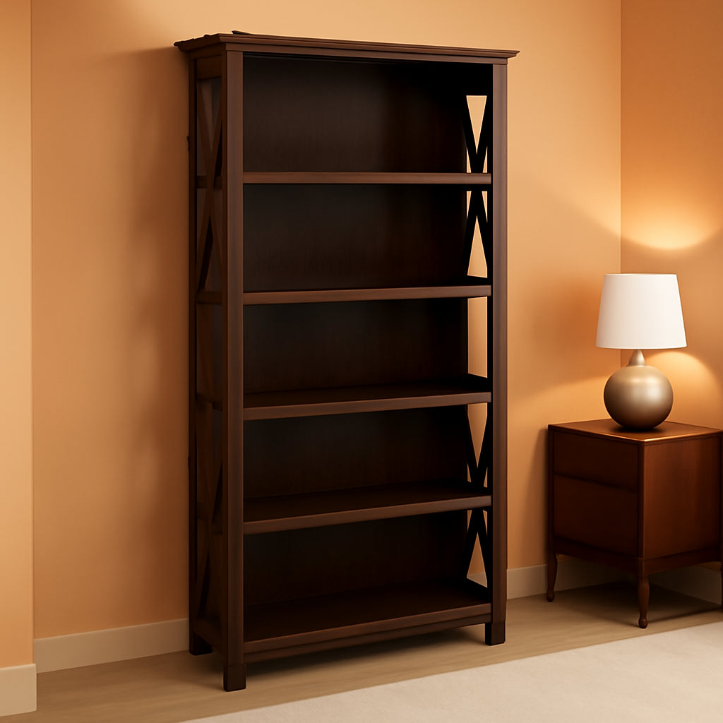Bush Furniture Tall 5 Shelf Bookcase Bing Cherry Finish
