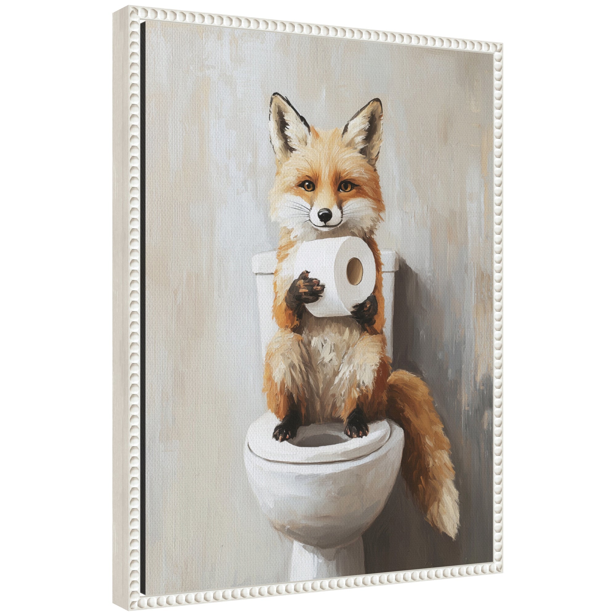 Sylvie Cute Fox Toilet Paper Roll Toilet Bathroom Art Framed Canvas by The Creative Bunch Studio
