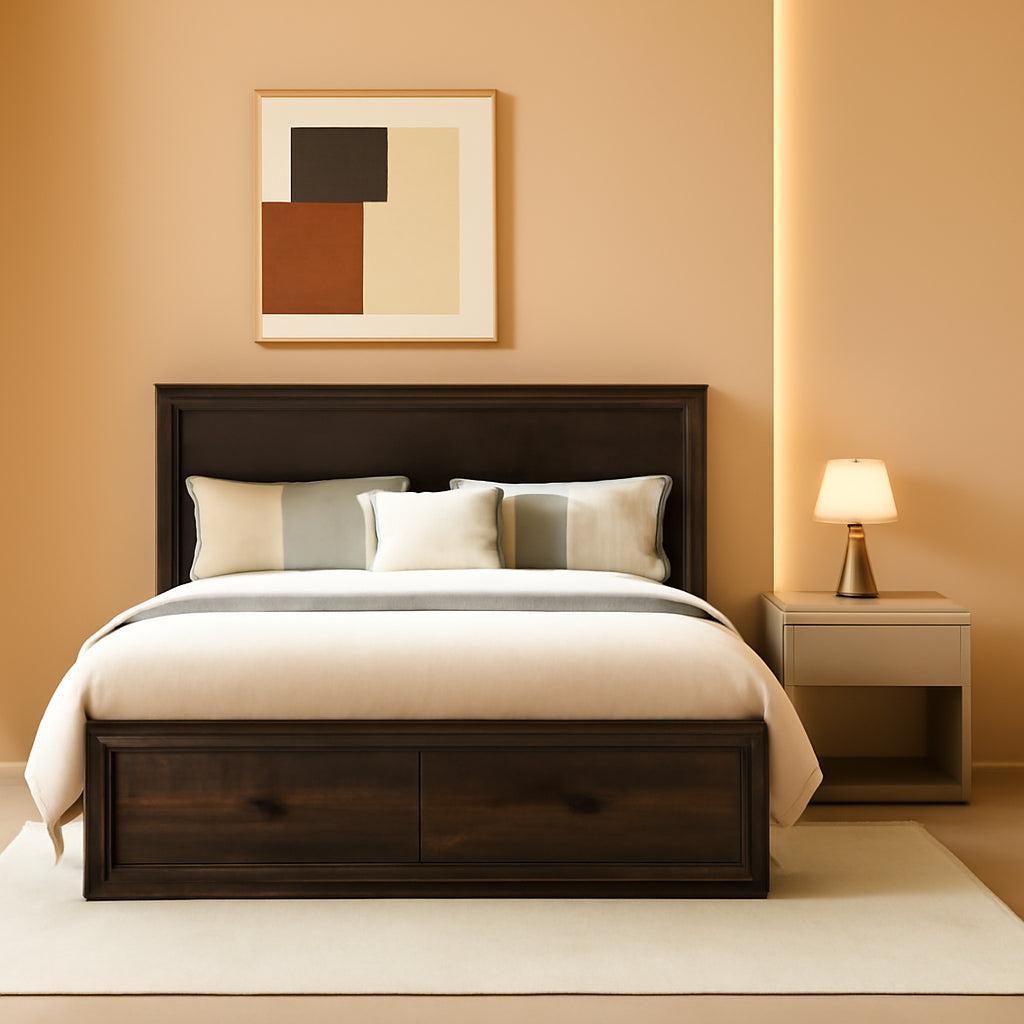 Black Oak Murphy Bed Cabinet With USB Charging Station Queen Size