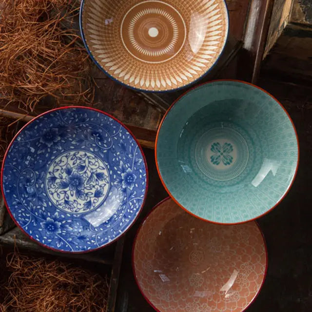 Floral Motif Ceramic Bowls - Medium