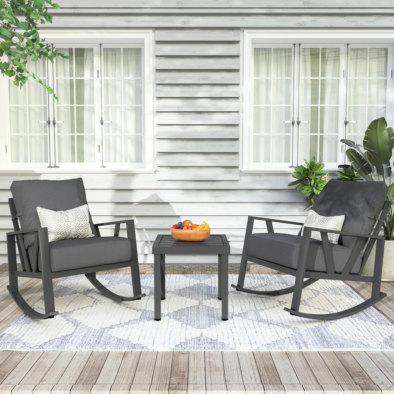 Outdoor Patio Rocking Chair Set With Coffee Table
