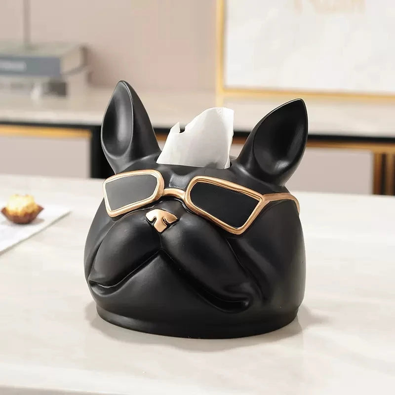 Dog Head Tissue Box Holder for Table French Bulldog Head Statue