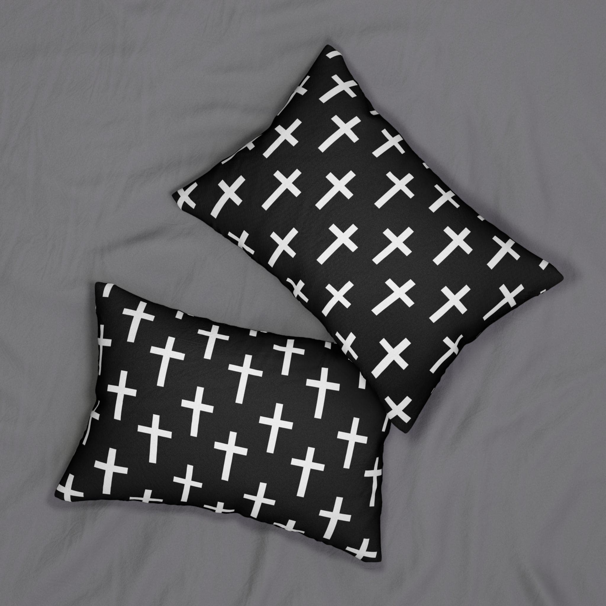 Decorative Lumbar Throw Pillow - Black And White Seamless Cross Pattern-3