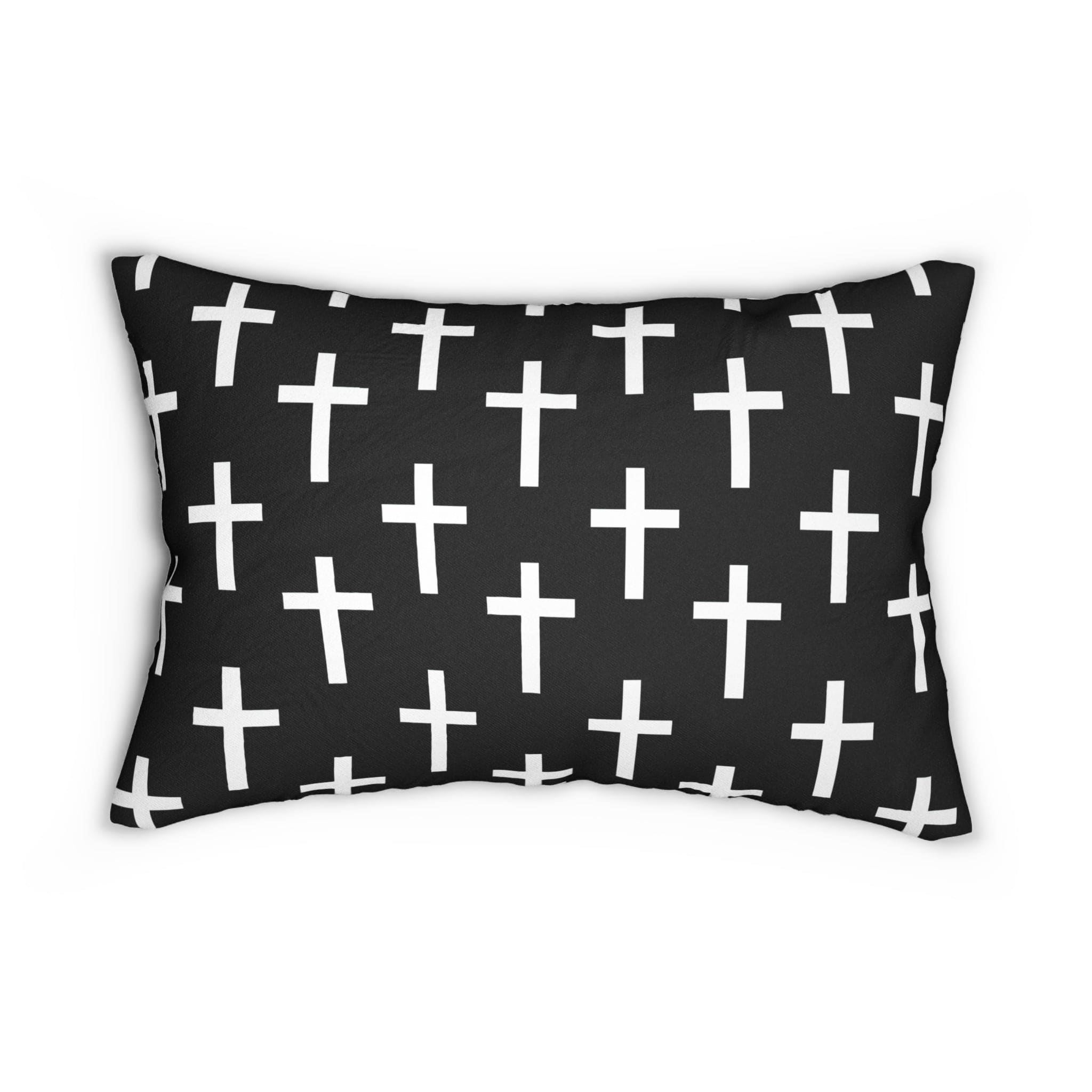 Decorative Lumbar Throw Pillow - Black And White Seamless Cross Pattern-1