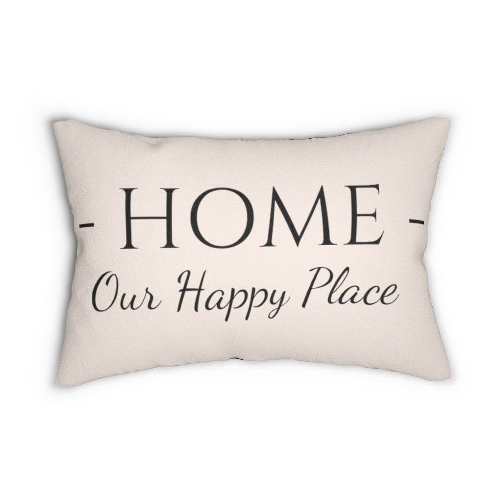 Decorative Lumbar Throw Pillow, Home Our Happy Place - Beige Black-0