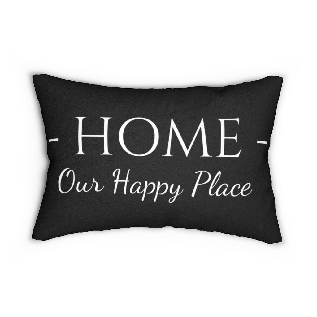 Decorative Lumbar Throw Pillow, Home Our Happy Place - Beige Black-1