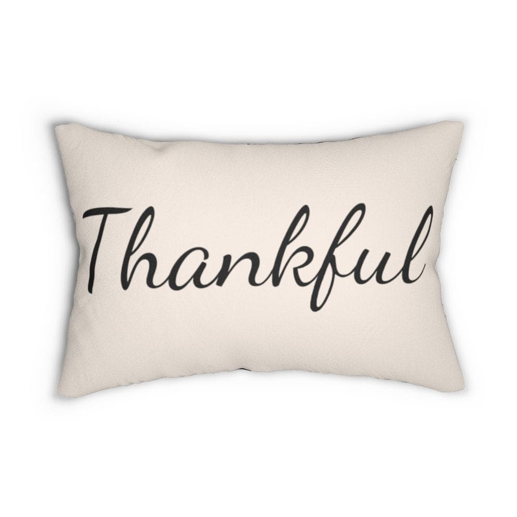 Decorative Lumbar Throw Pillow, Thankful - Beige Black-0