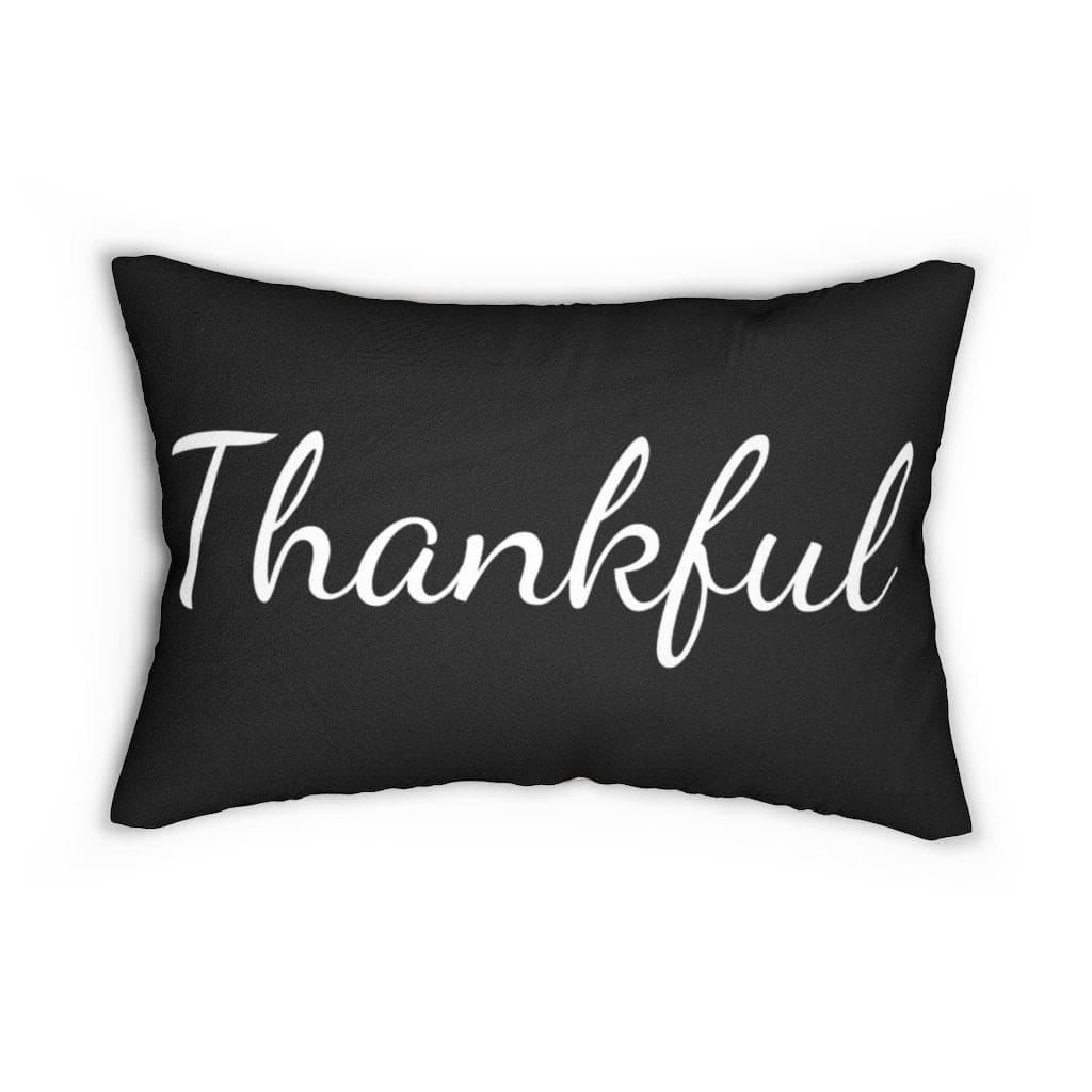 Decorative Lumbar Throw Pillow, Thankful - Beige Black-1