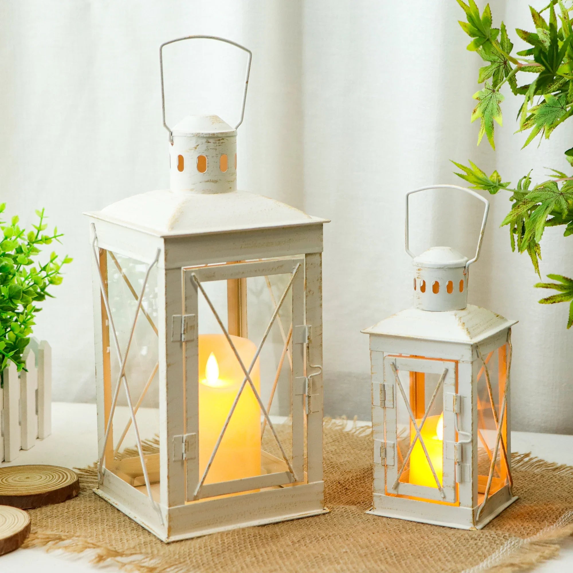 Set of 2 Decorative Candle Lantern Metal Candle Holder Hanging Lantern-1