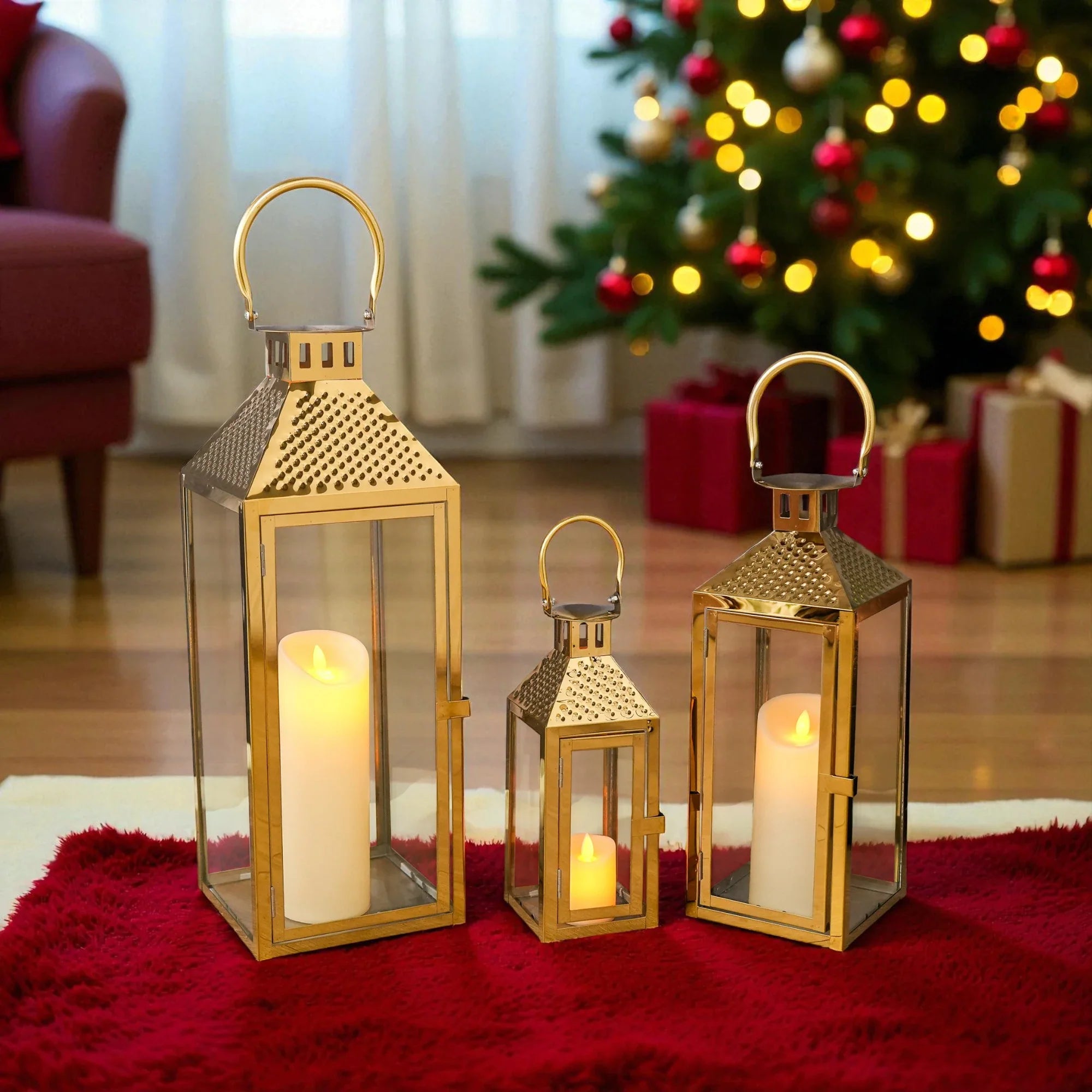 19.5"H Elegant Gold Stainless Steel Lantern-2
