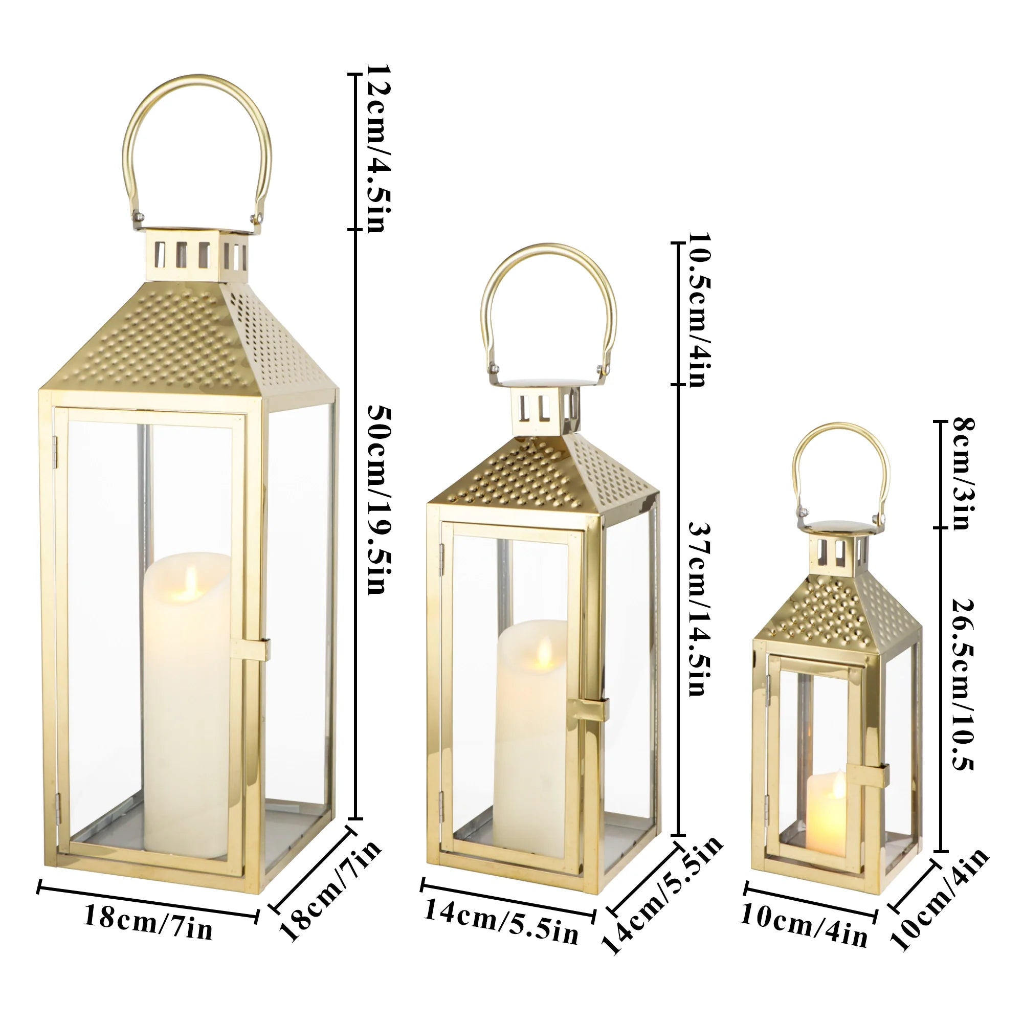 19.5"H Elegant Gold Stainless Steel Lantern-3