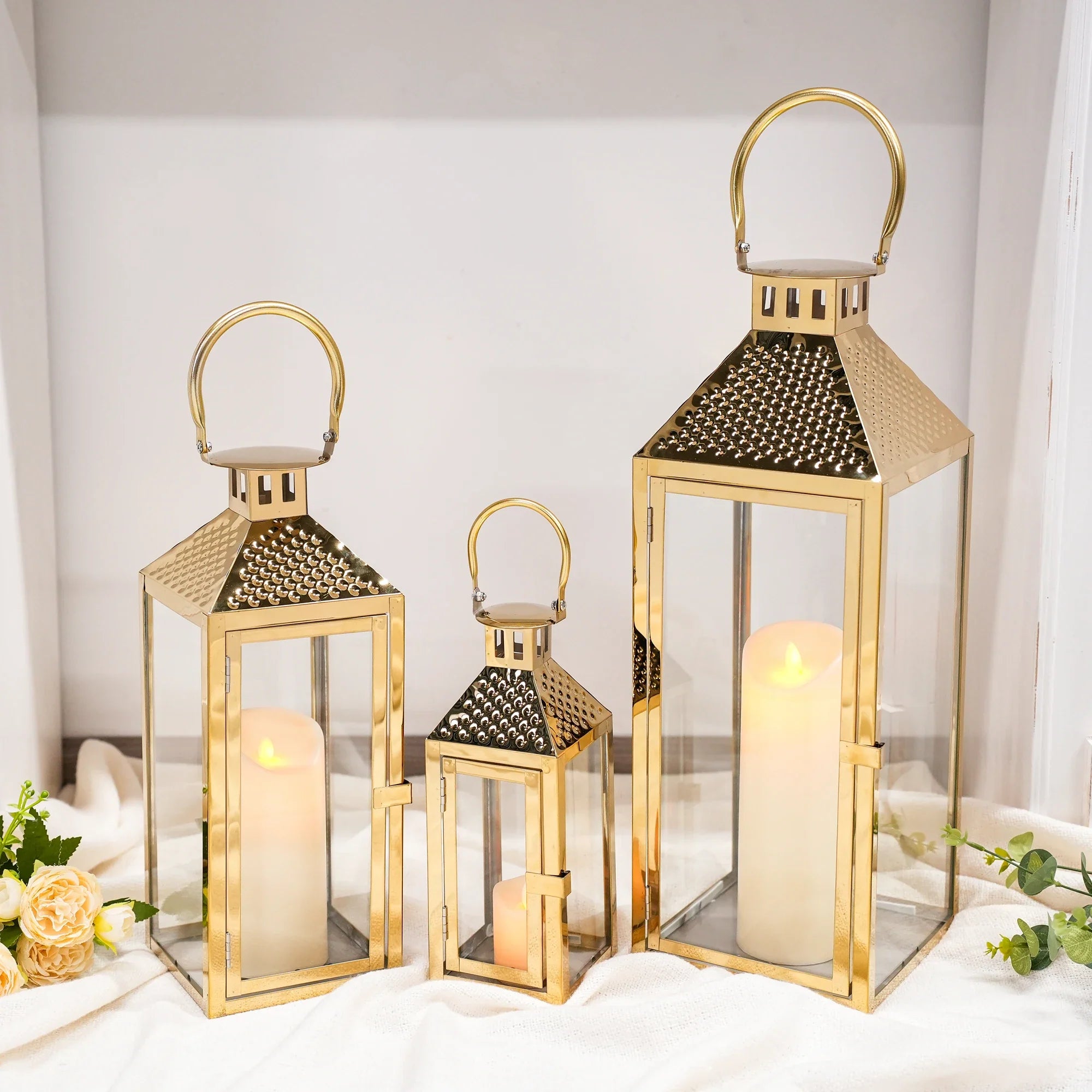19.5"H Elegant Gold Stainless Steel Lantern-0