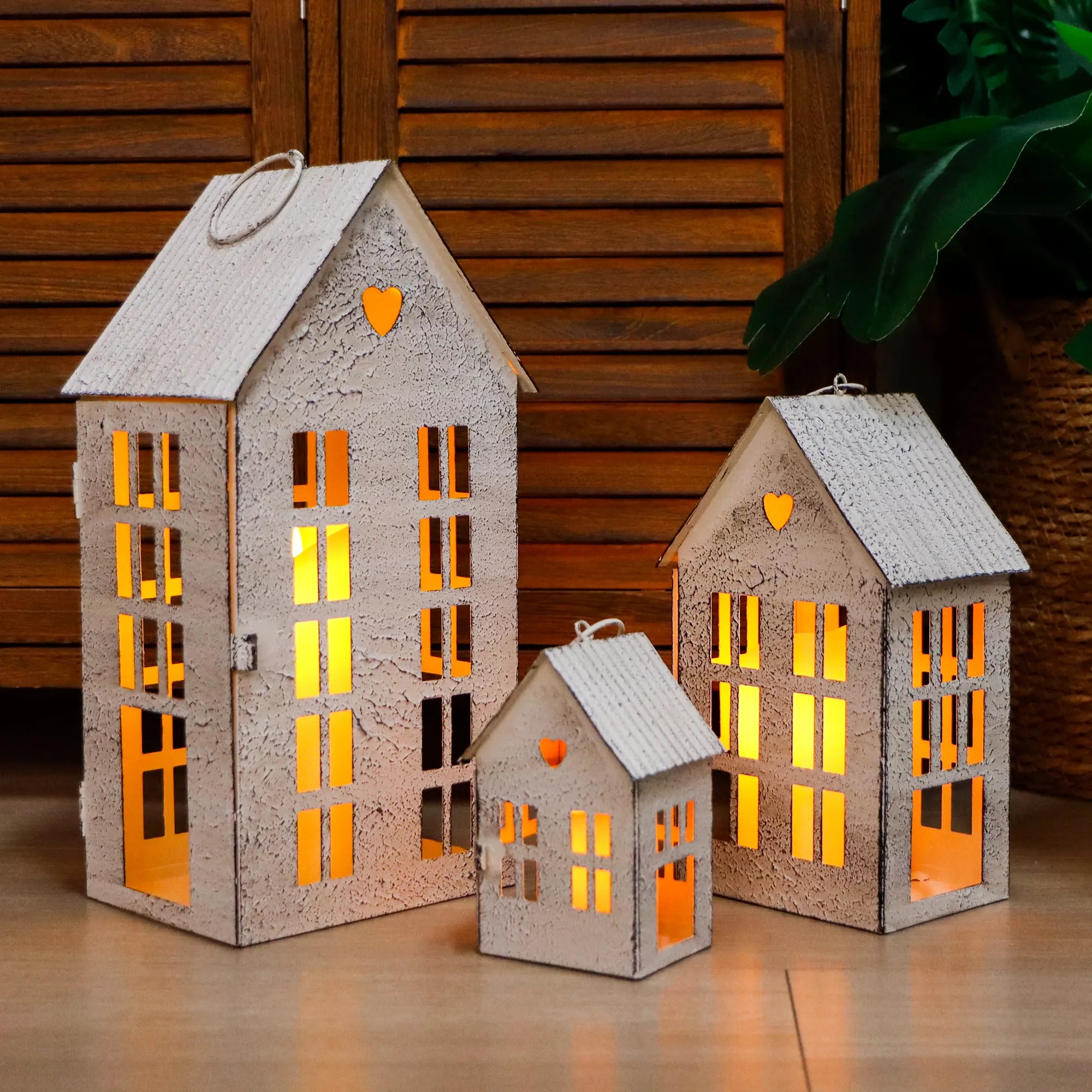 13.5"&9.5"&5.5"H Village Farmhouse House Candle Holders for Home Decor Patio Wedding-0