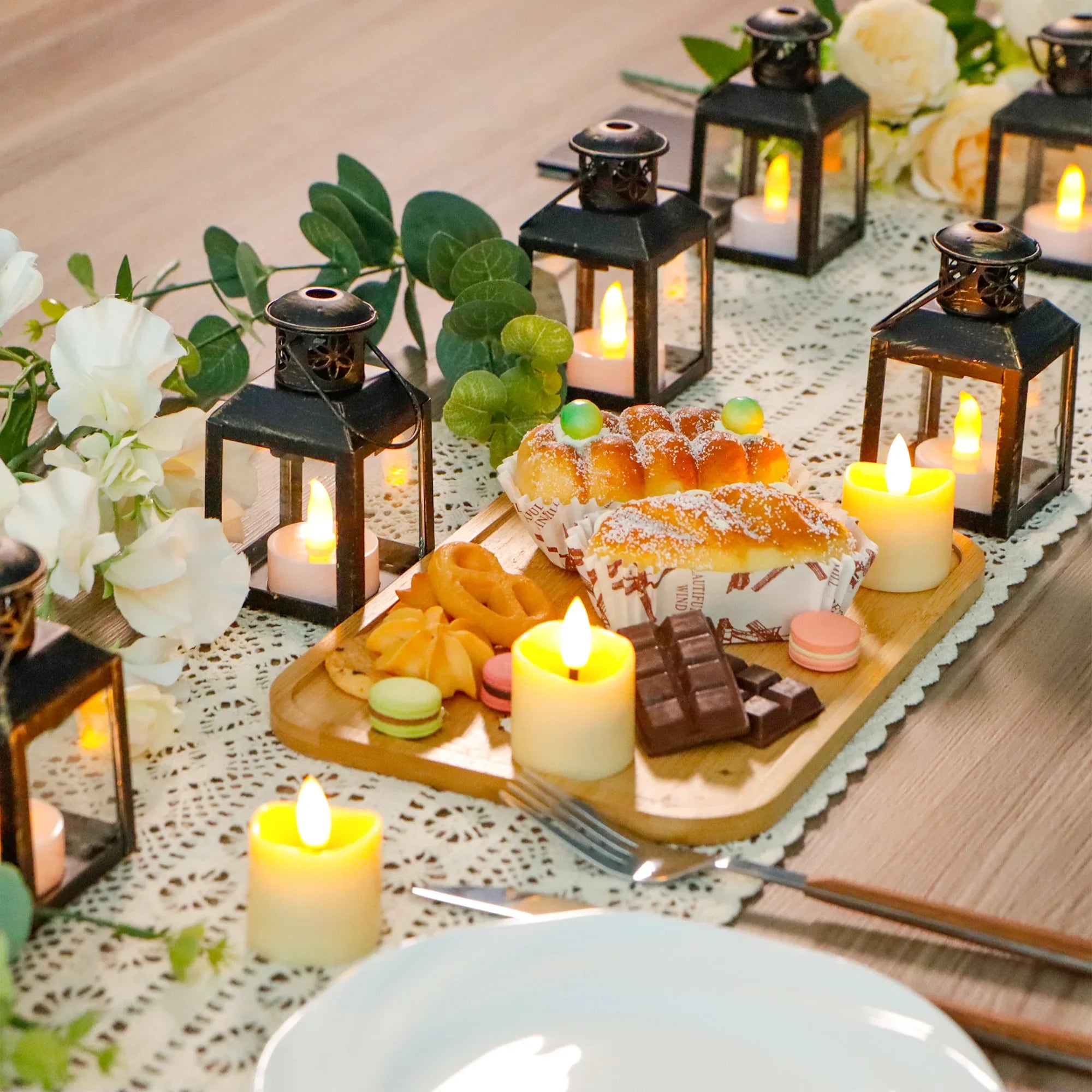 6 Pcs Small Metal Candle Lanterns Vintage Hanging House Tealight Lantern-4