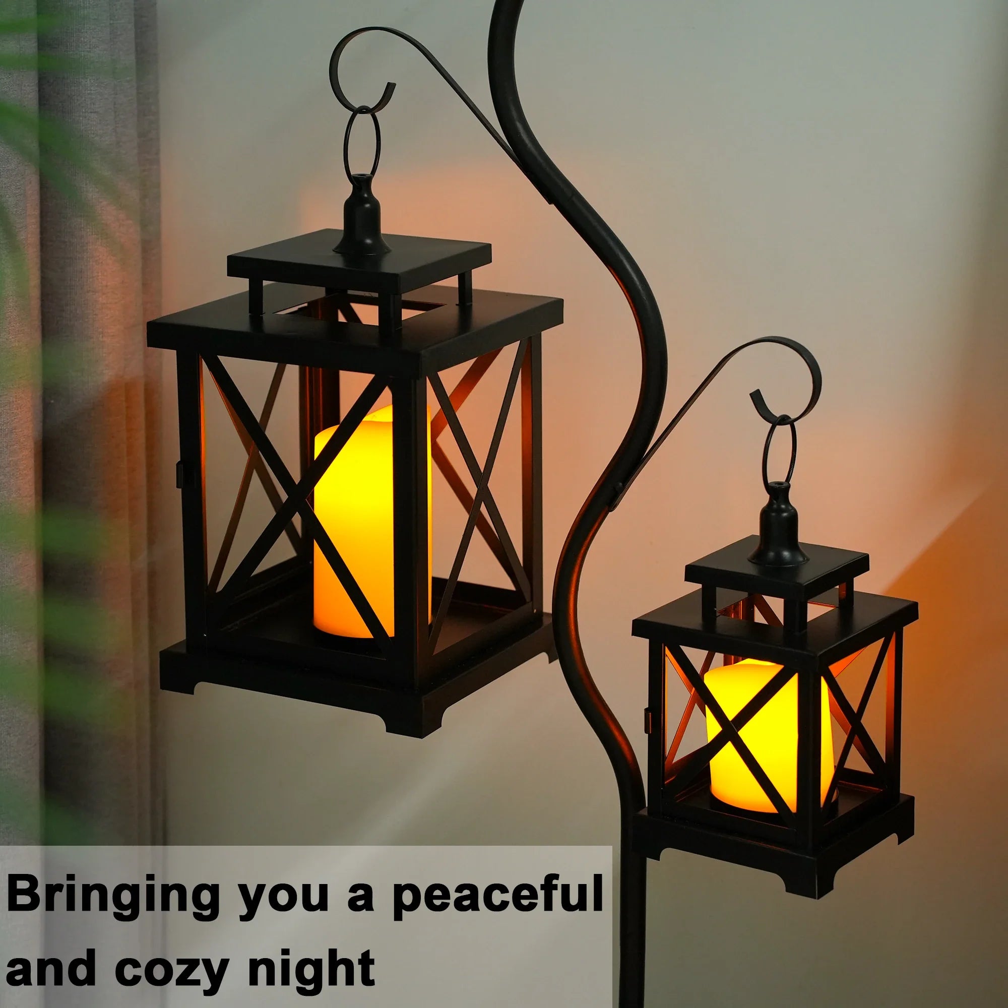 12.5" & 9" H Hanging Candle Lanterns with LED Pillar Candles-0